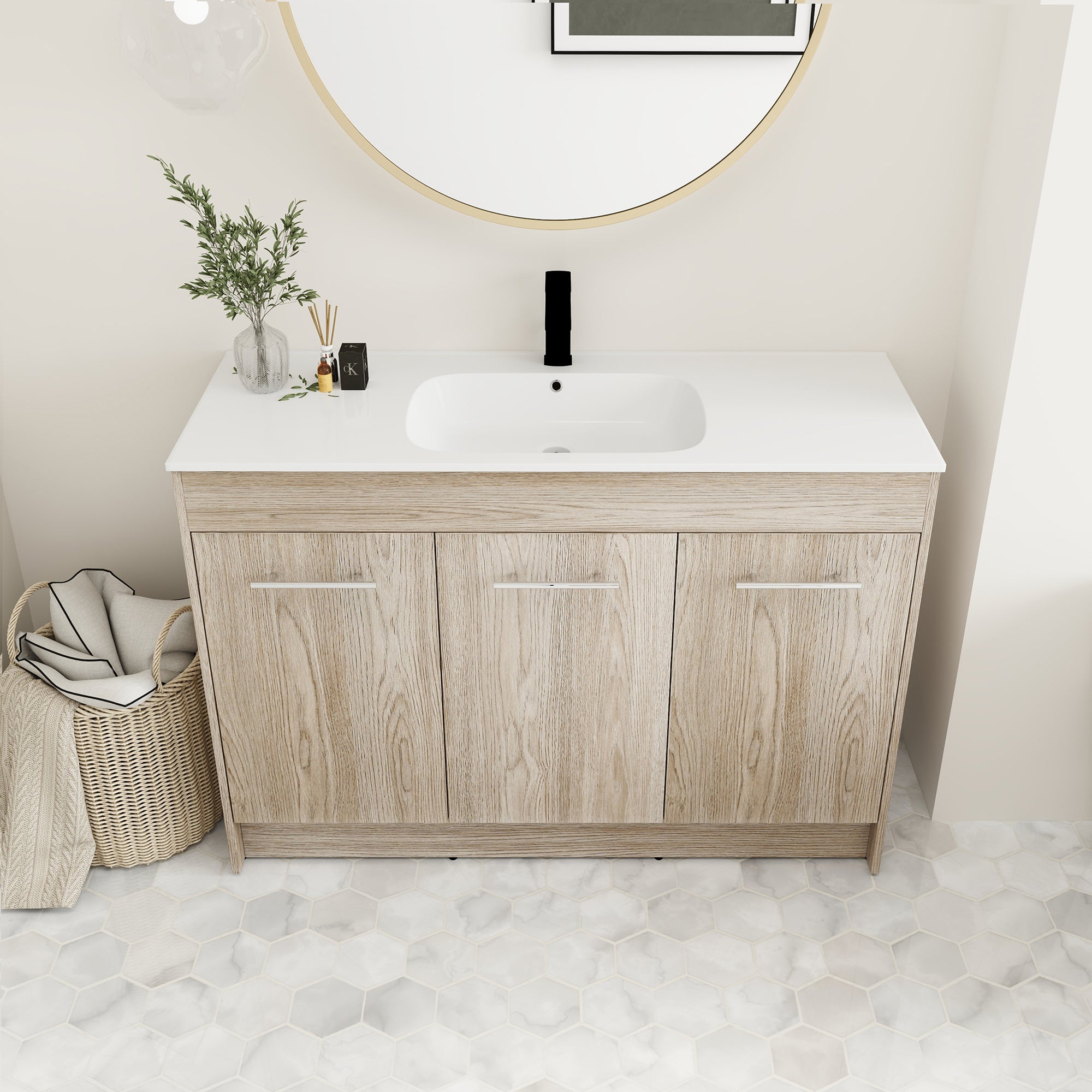 36 Inch Plywood Freestanding Bathroom Vanity with Gel Basin and Doors