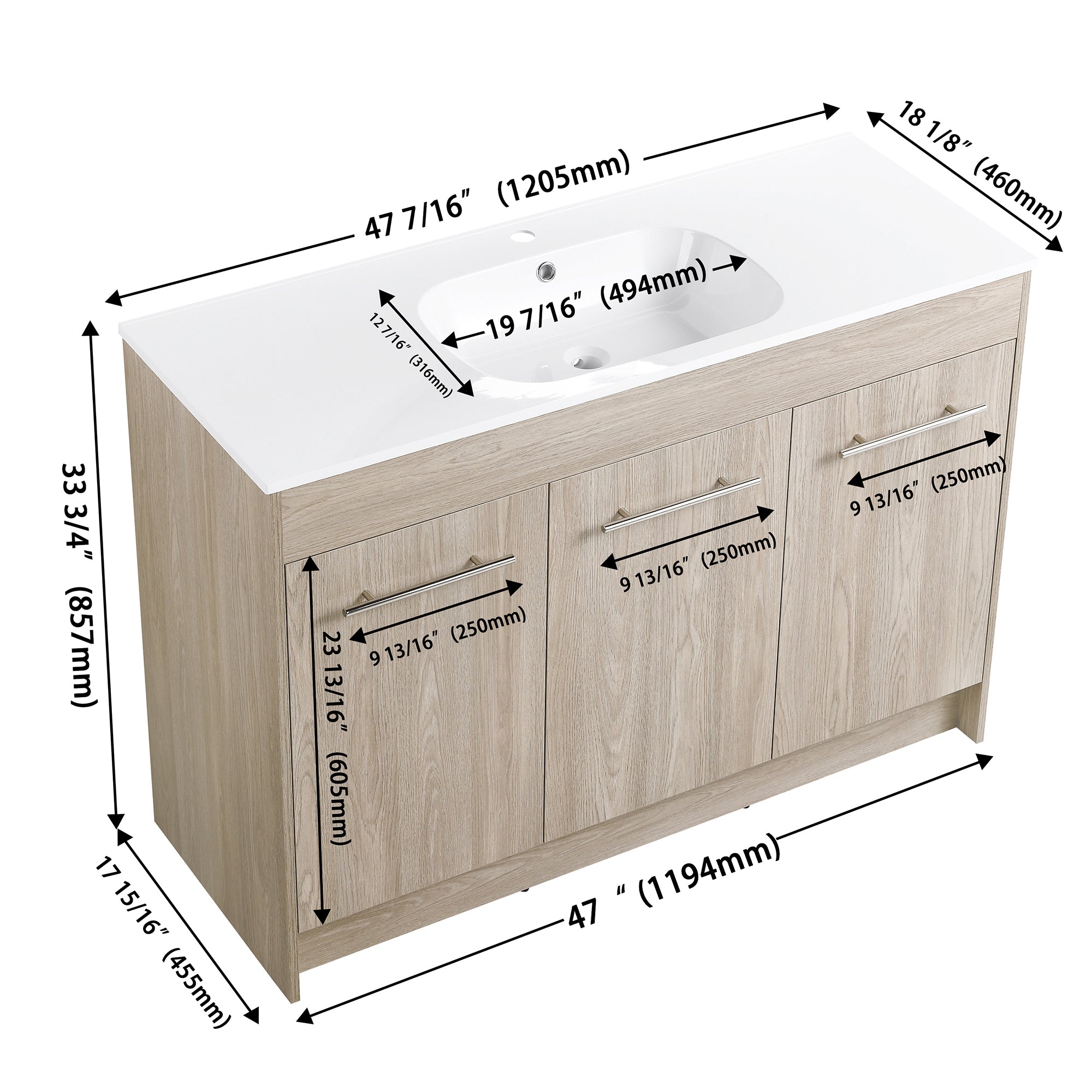 36 Inch Plywood Freestanding Bathroom Vanity with Gel Basin and Doors