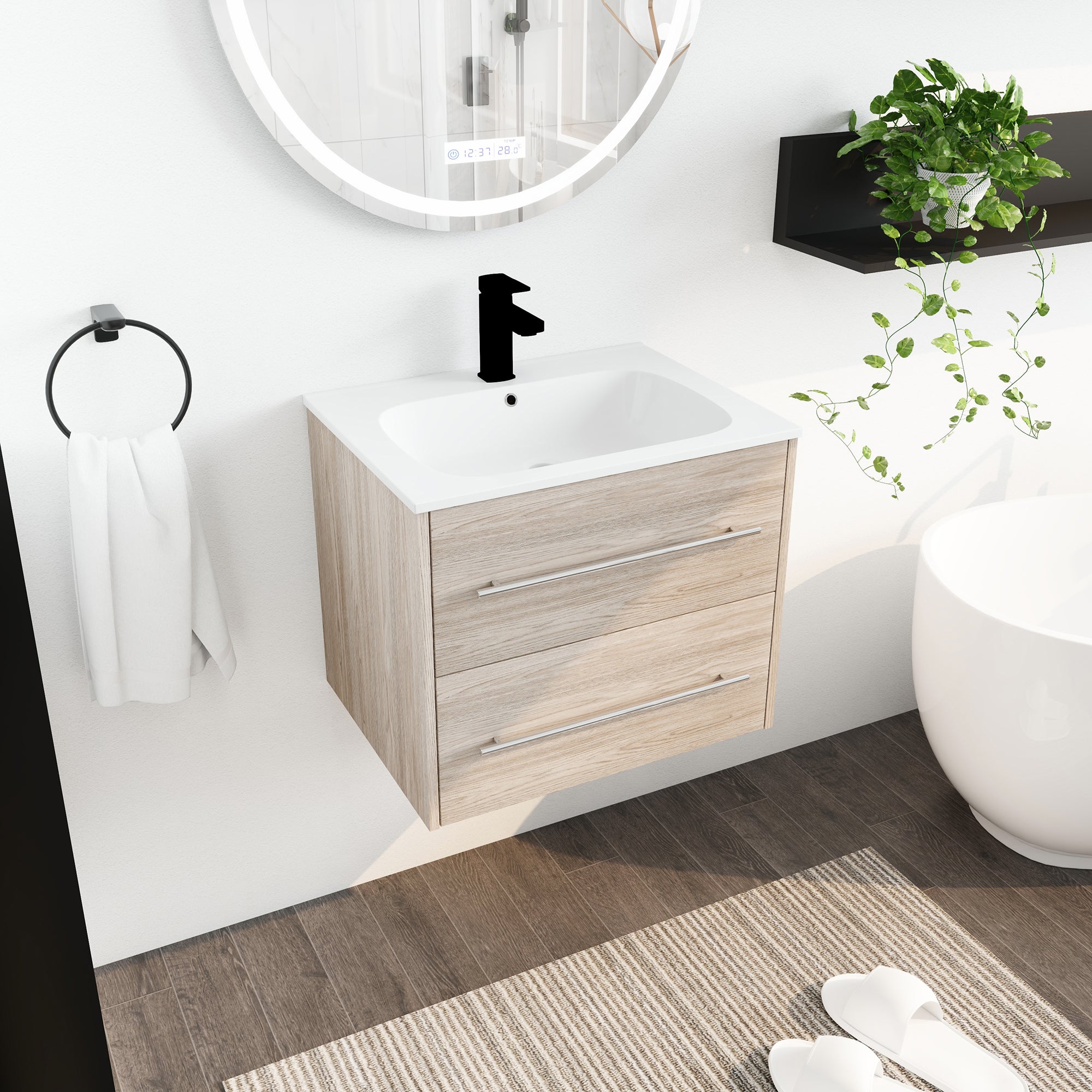 36 Inch Plywood Freestanding Bathroom Vanity with Gel Basin and Doors