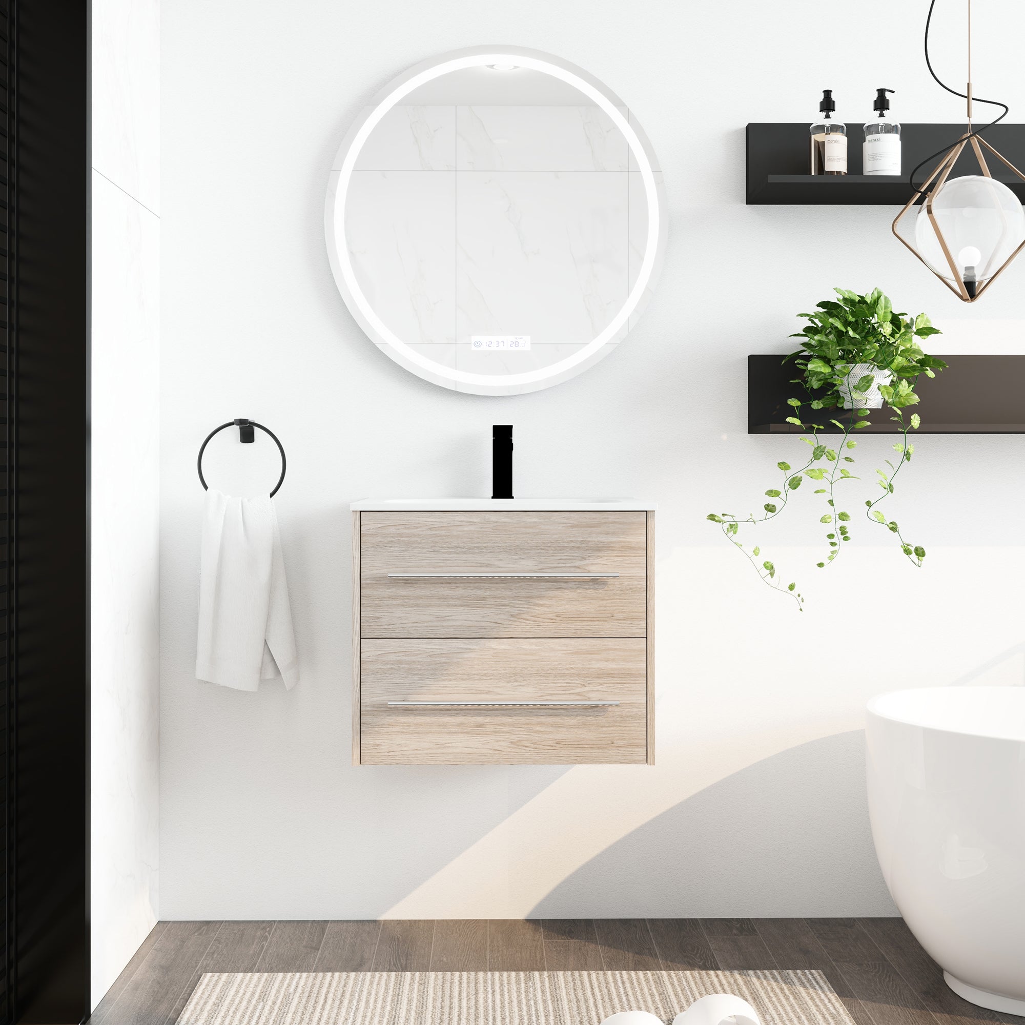 36 Inch Plywood Freestanding Bathroom Vanity with Gel Basin and Doors