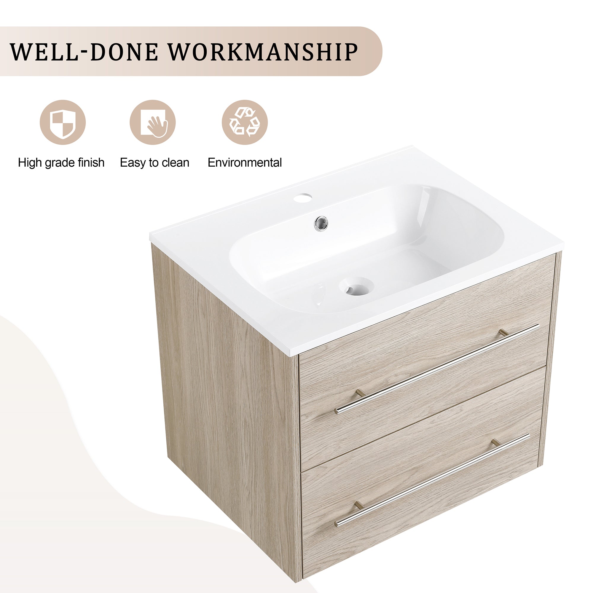 36 Inch Plywood Freestanding Bathroom Vanity with Gel Basin and Doors