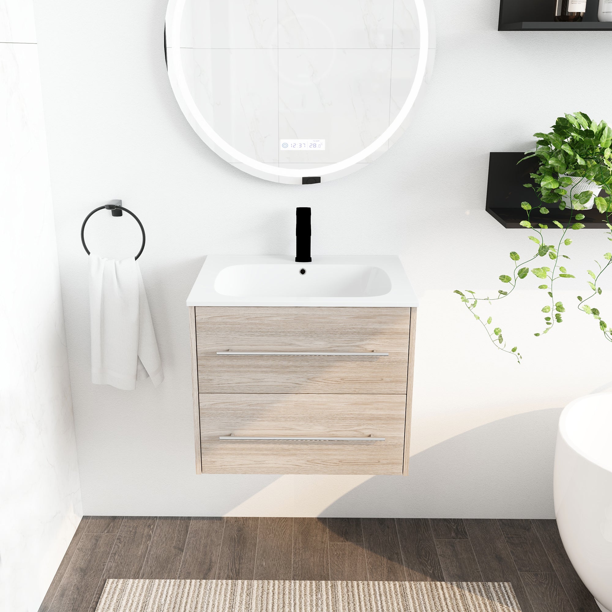 36 Inch Plywood Freestanding Bathroom Vanity with Gel Basin and Doors
