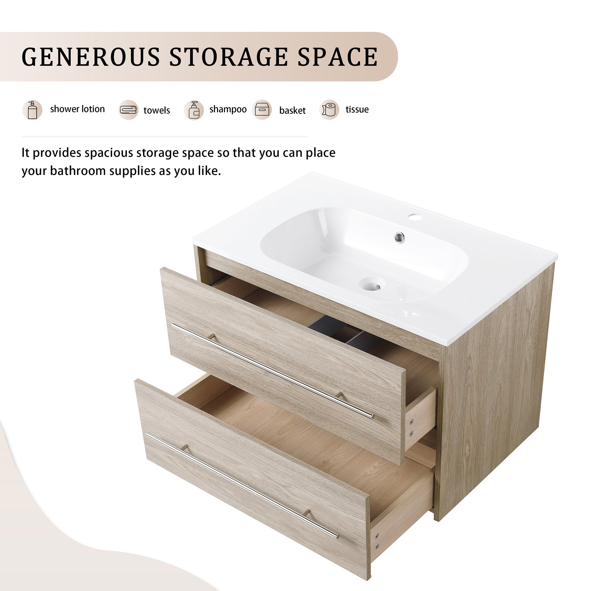 36 Inch Plywood Freestanding Bathroom Vanity with Gel Basin and Doors