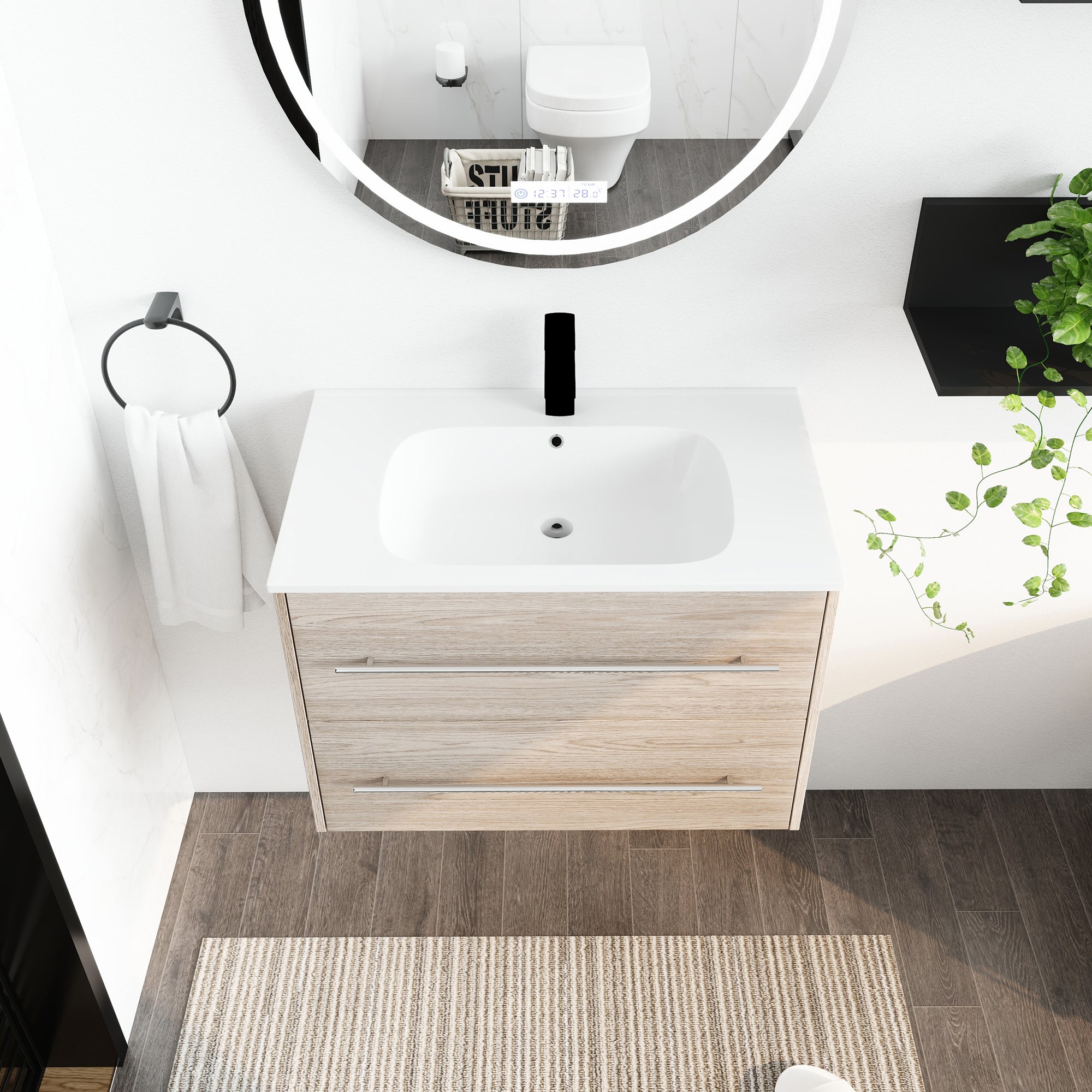 36 Inch Plywood Freestanding Bathroom Vanity with Gel Basin and Doors