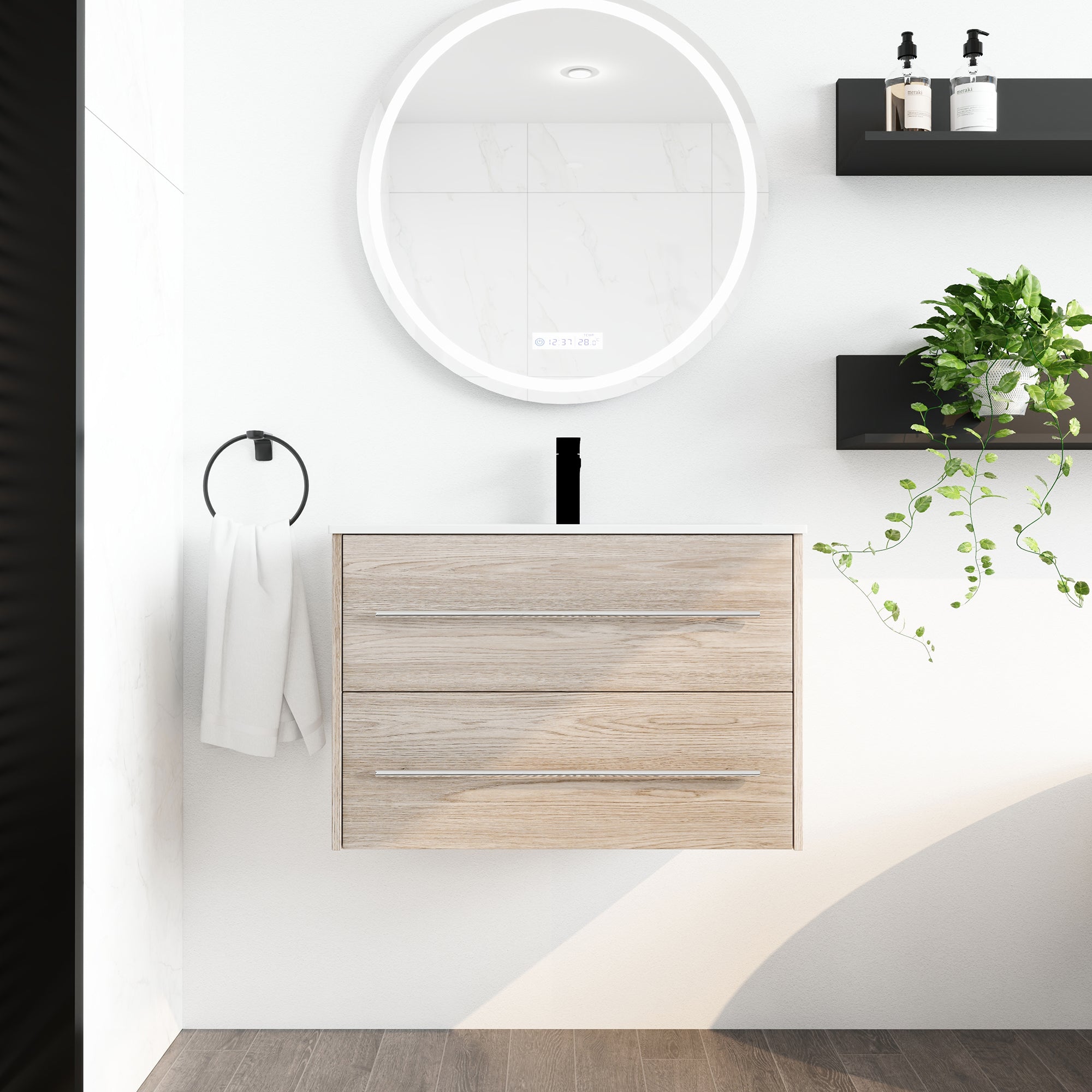 36 Inch Plywood Freestanding Bathroom Vanity with Gel Basin and Doors