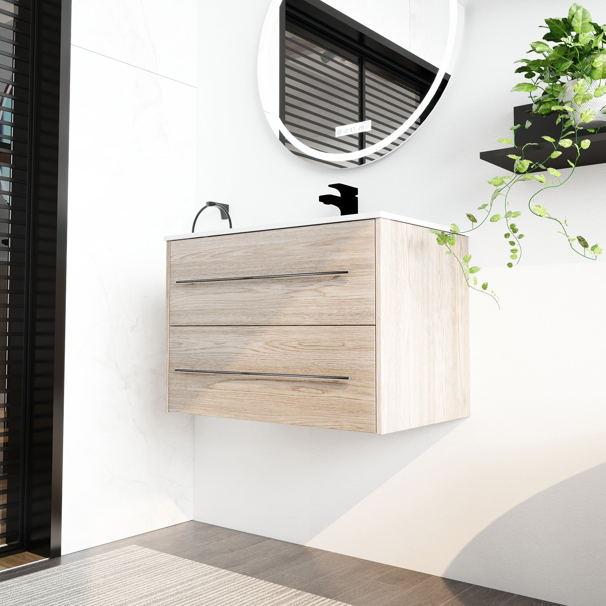 36 Inch Plywood Freestanding Bathroom Vanity with Gel Basin and Doors