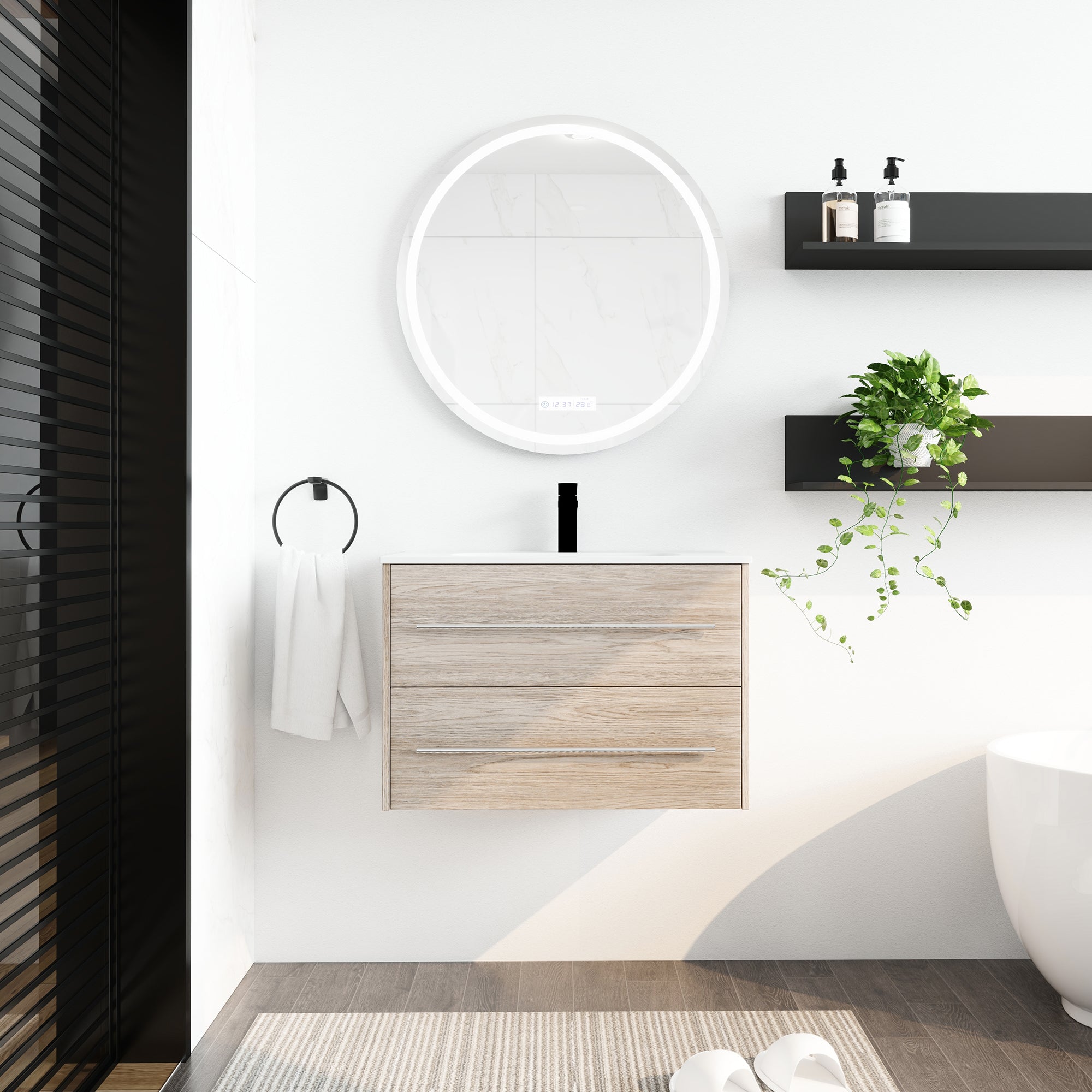 36 Inch Plywood Freestanding Bathroom Vanity with Gel Basin and Doors