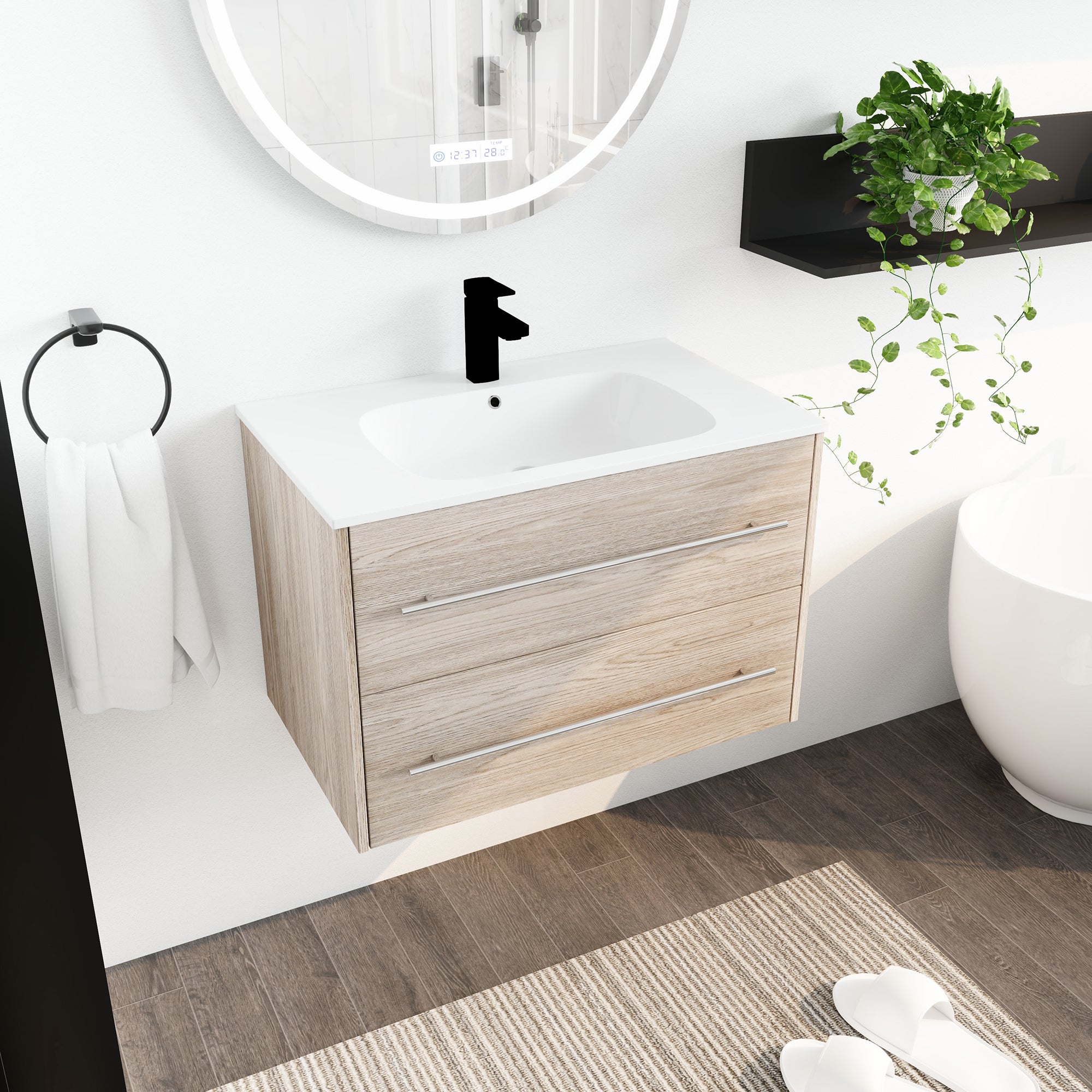 36 Inch Plywood Freestanding Bathroom Vanity with Gel Basin and Doors