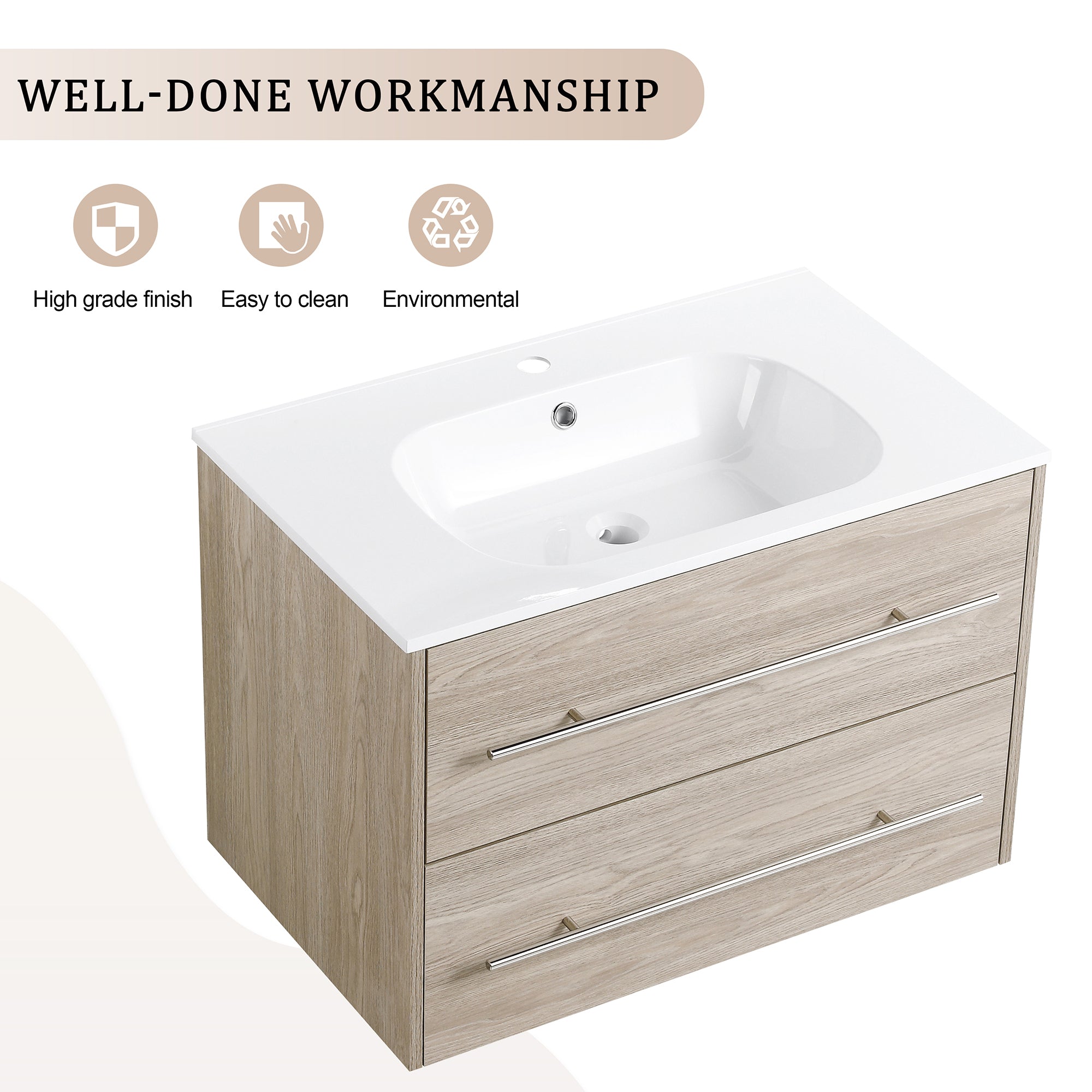36 Inch Plywood Freestanding Bathroom Vanity with Gel Basin and Doors