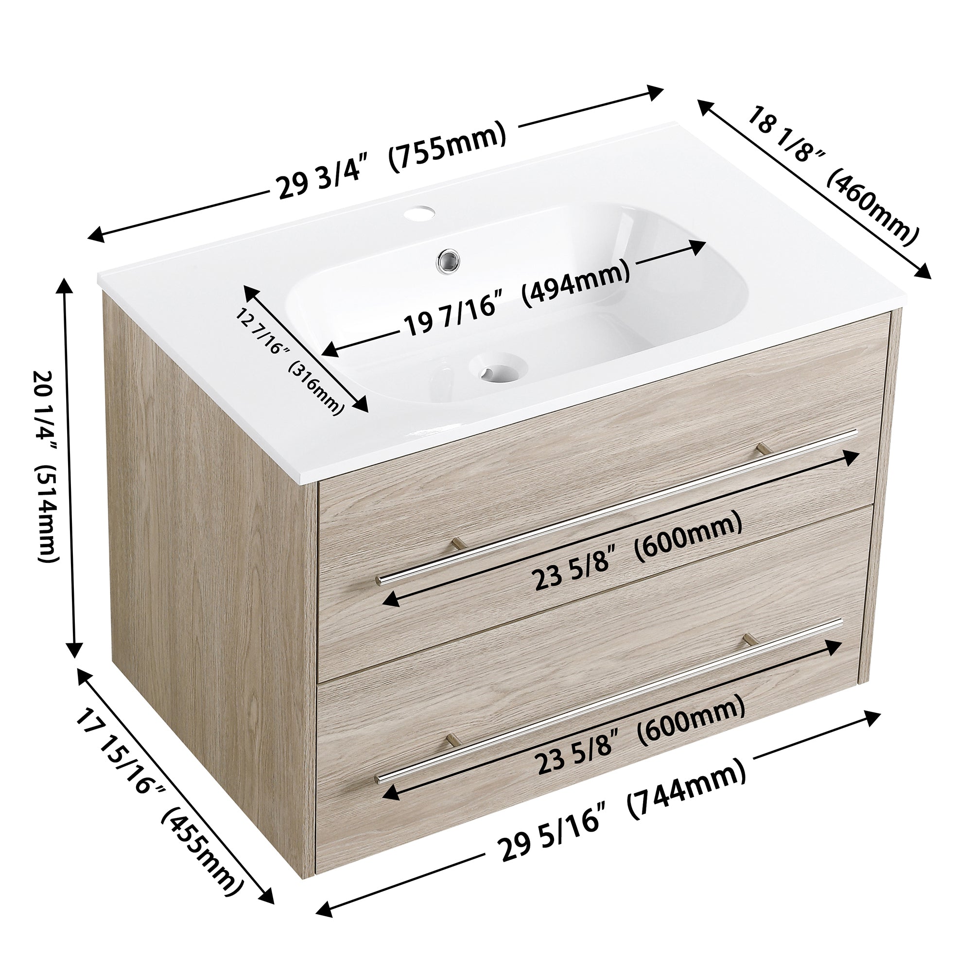 36 Inch Plywood Freestanding Bathroom Vanity with Gel Basin and Doors