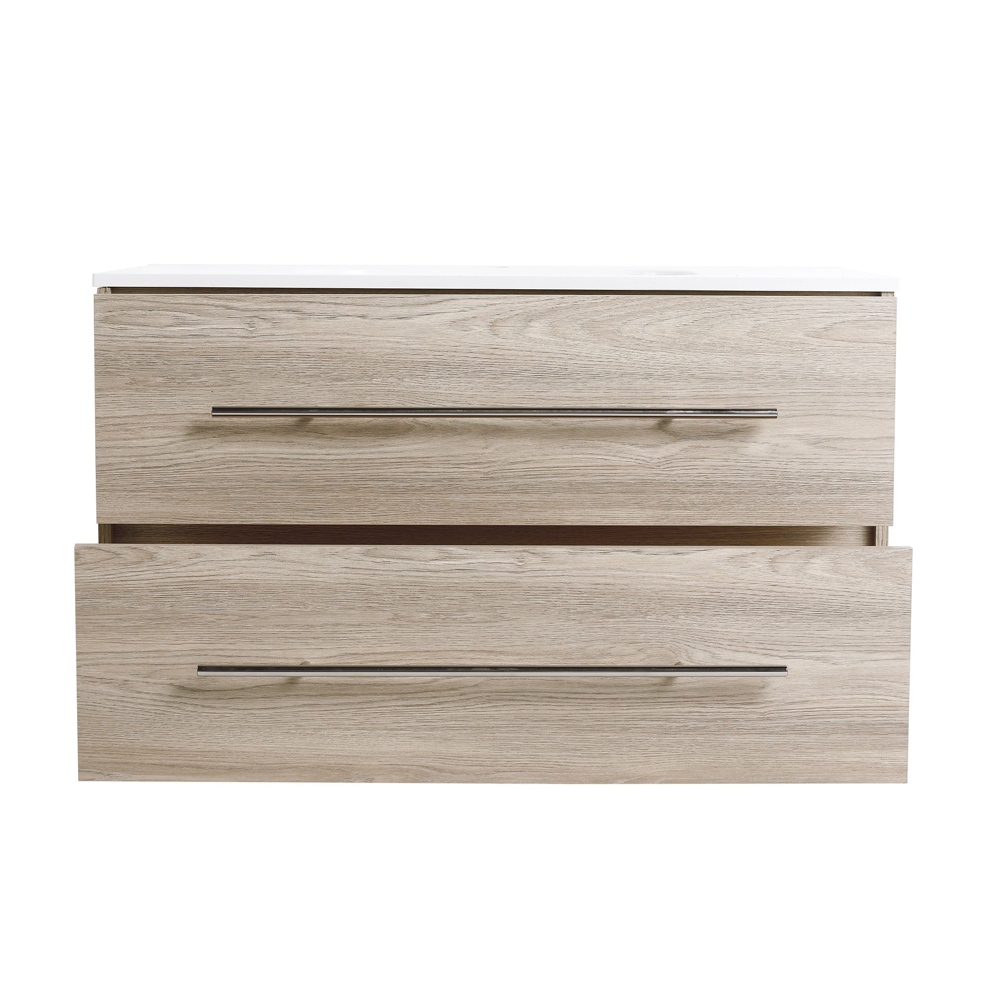 36 Inch Plywood Wall-Mounted Bathroom Vanity Set in White Oak with Integrated Resin Sink