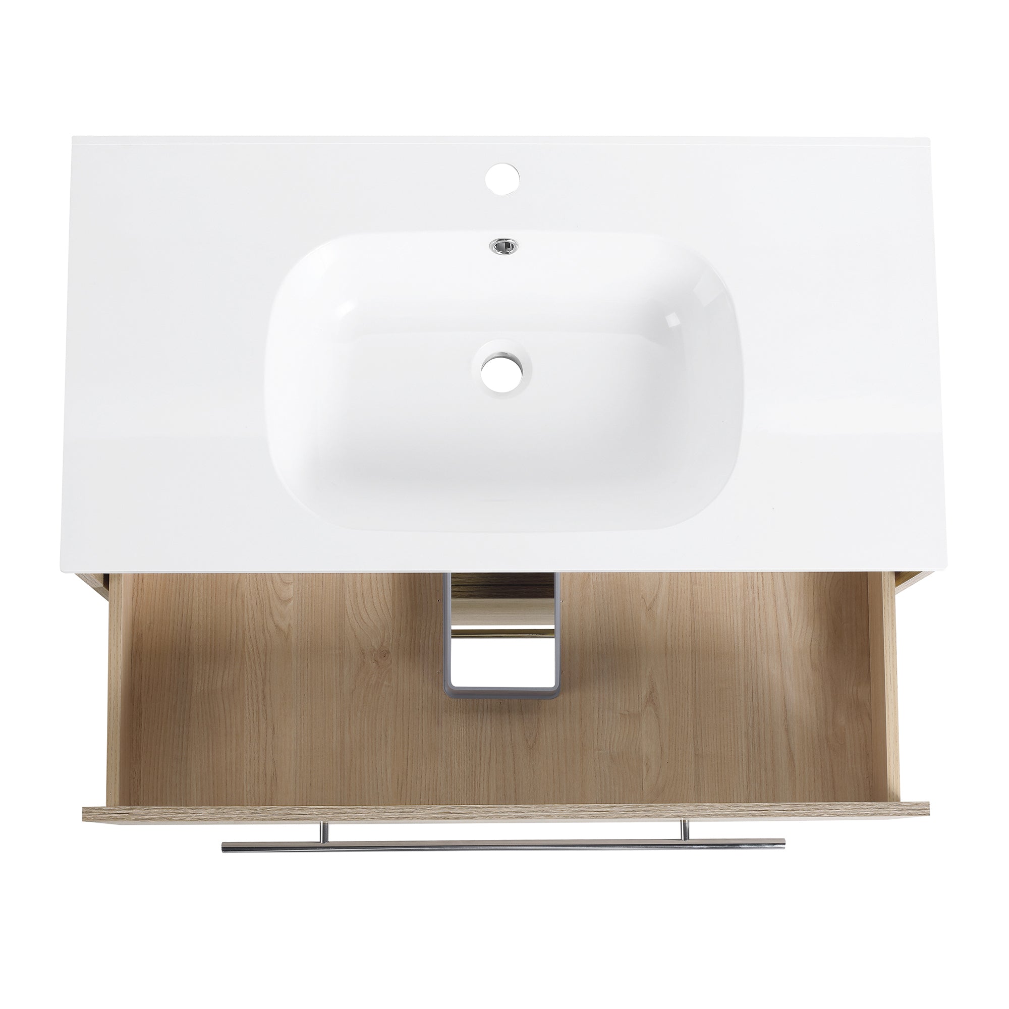 36 Inch Plywood Wall-Mounted Bathroom Vanity Set in White Oak with Integrated Resin Sink