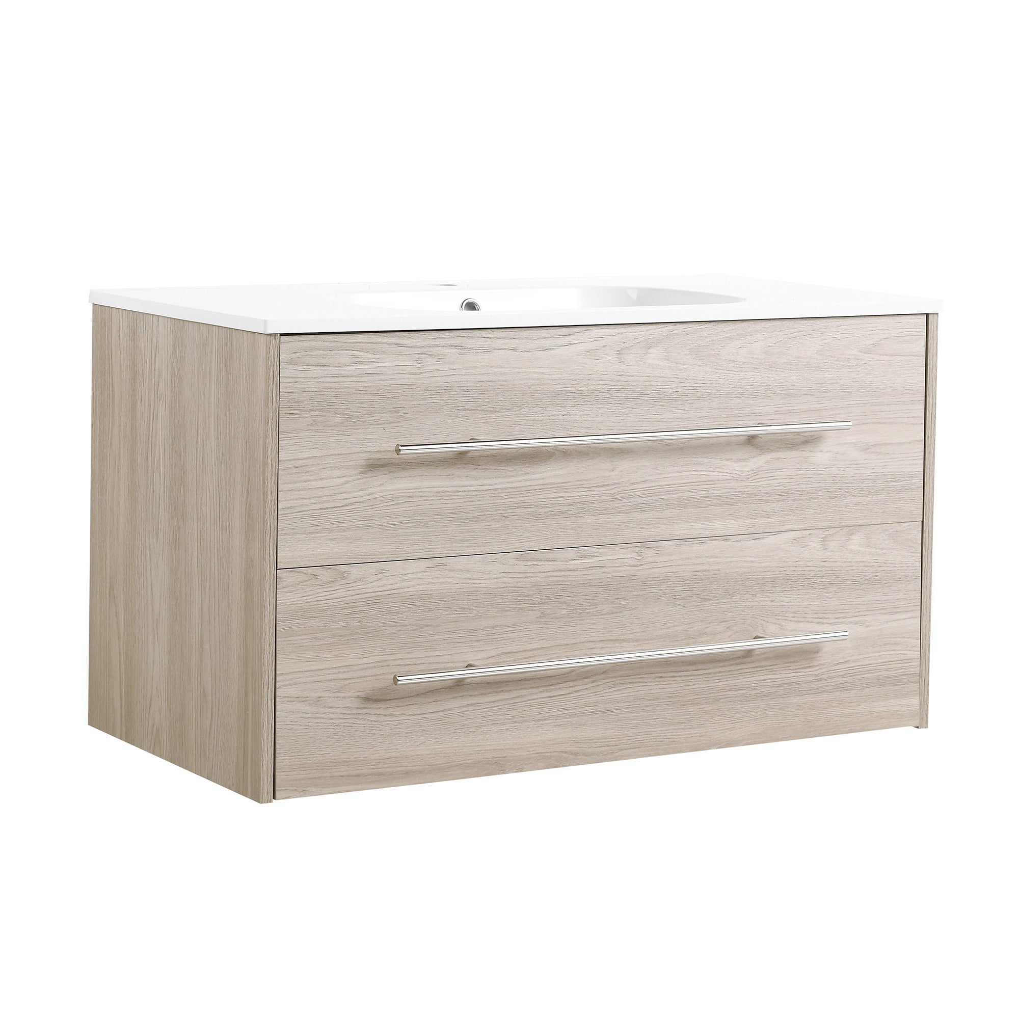 36 Inch Plywood Wall-Mounted Bathroom Vanity Set in White Oak with Integrated Resin Sink