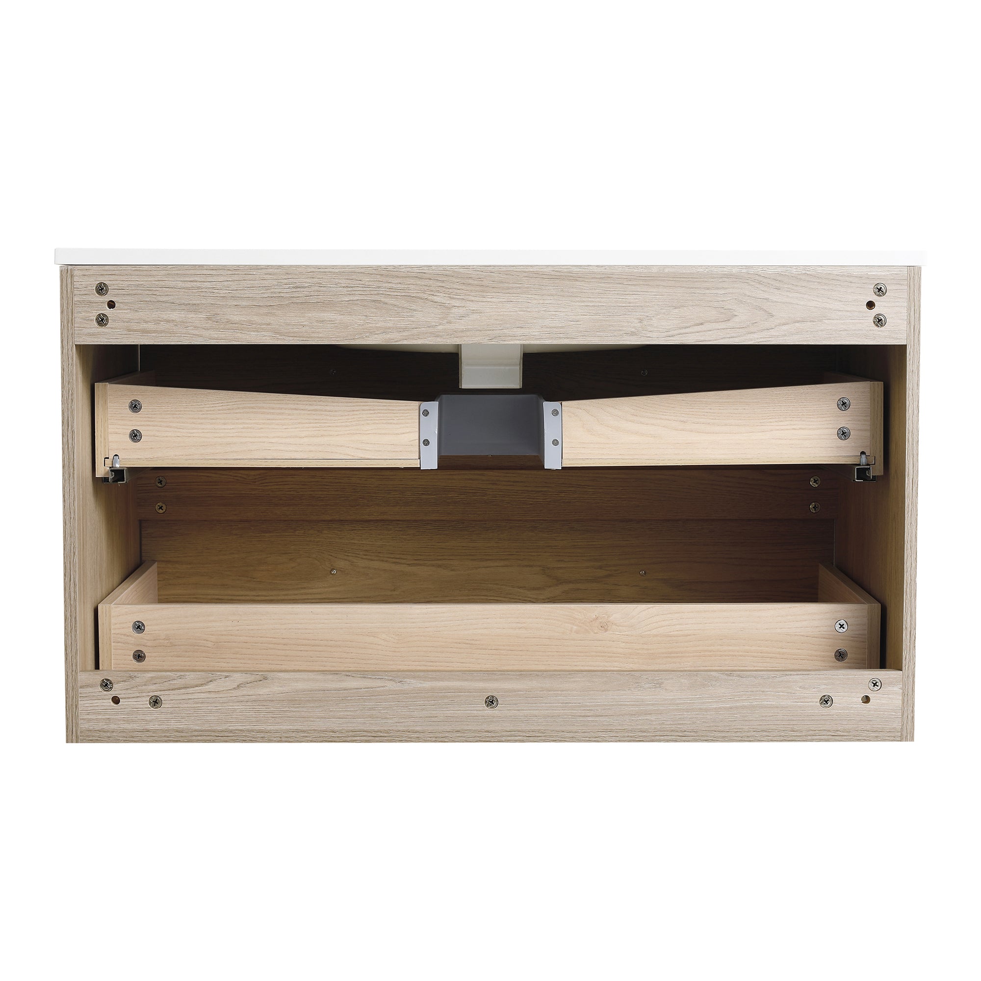36 Inch Plywood Wall-Mounted Bathroom Vanity Set in White Oak with Integrated Resin Sink