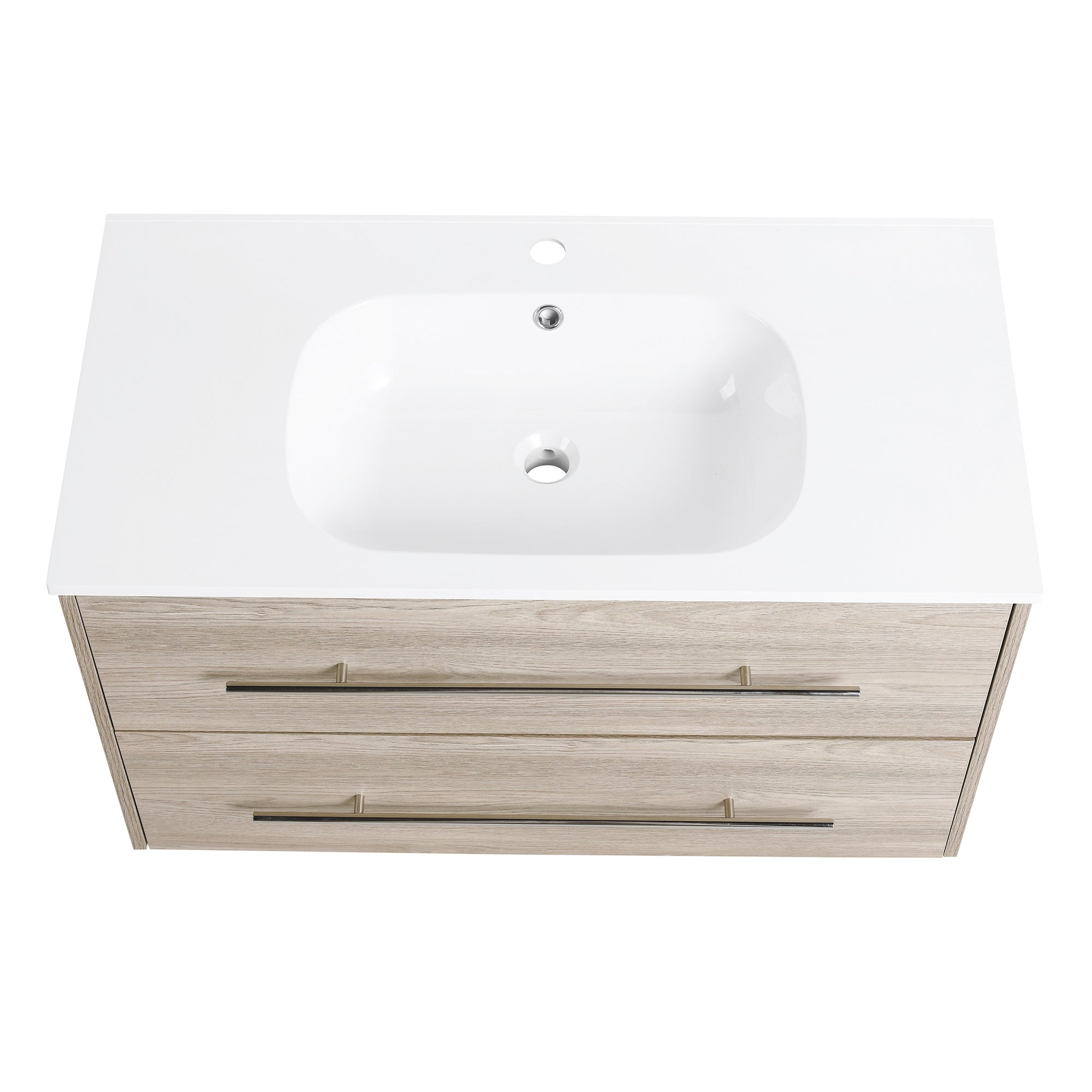 36 Inch Plywood Wall-Mounted Bathroom Vanity Set in White Oak with Integrated Resin Sink