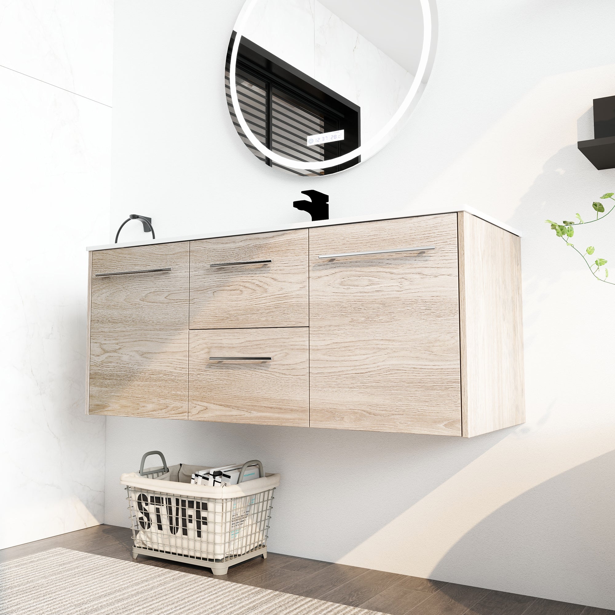 36 Inch Plywood Freestanding Bathroom Vanity with Gel Basin and Doors