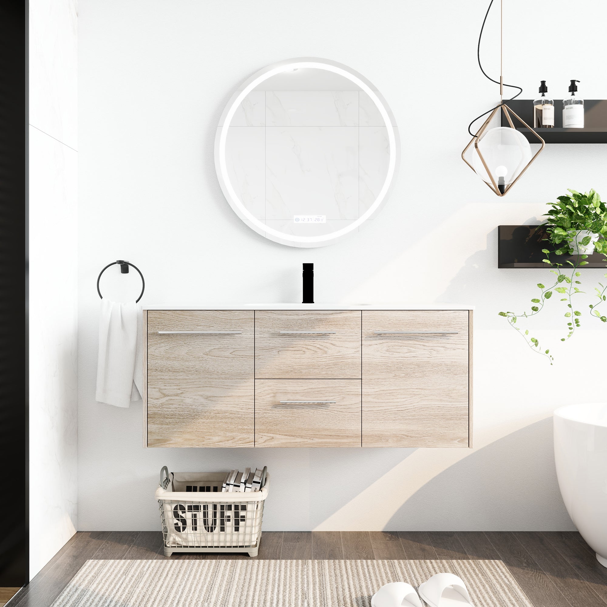 36 Inch Plywood Freestanding Bathroom Vanity with Gel Basin and Doors