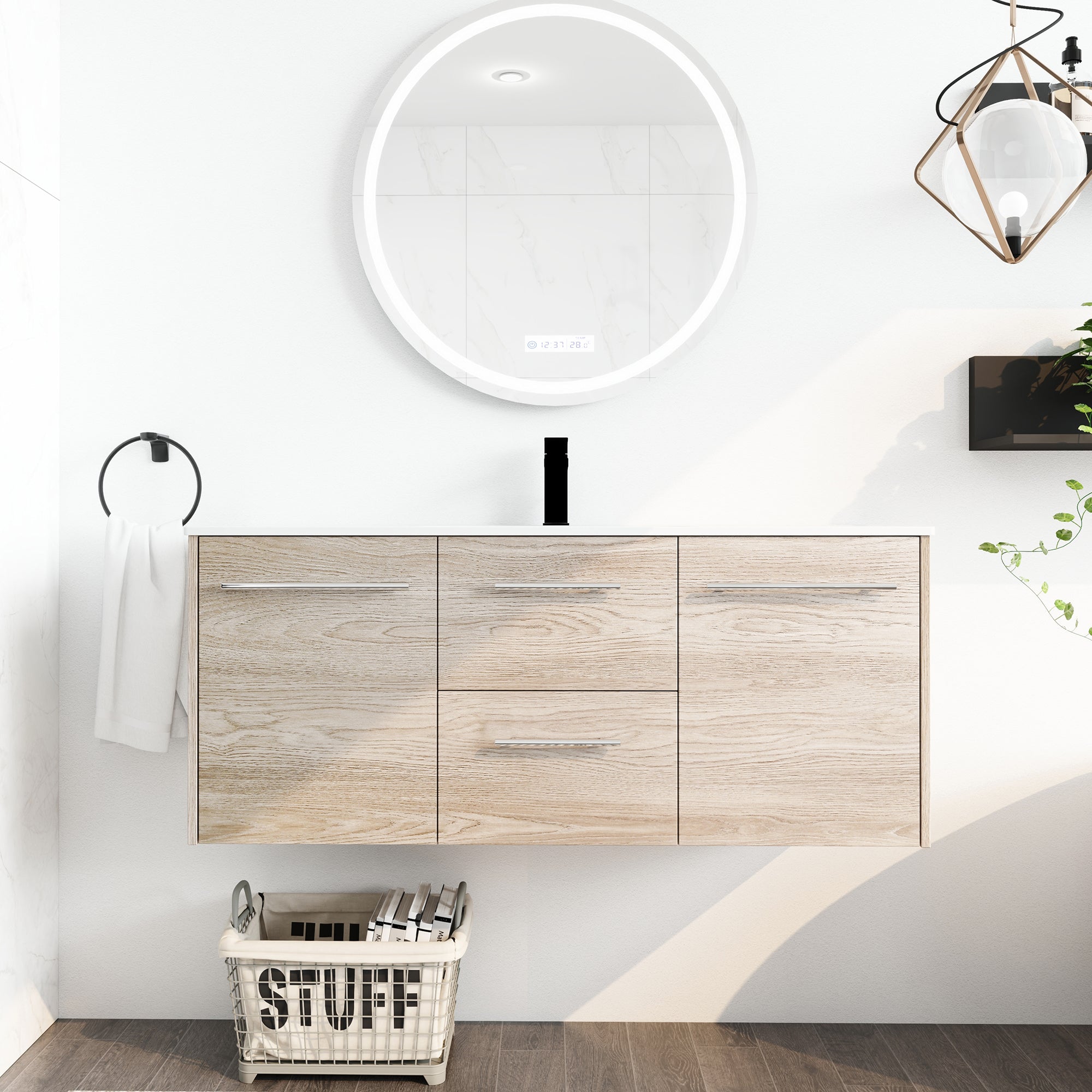 36 Inch Plywood Freestanding Bathroom Vanity with Gel Basin and Doors
