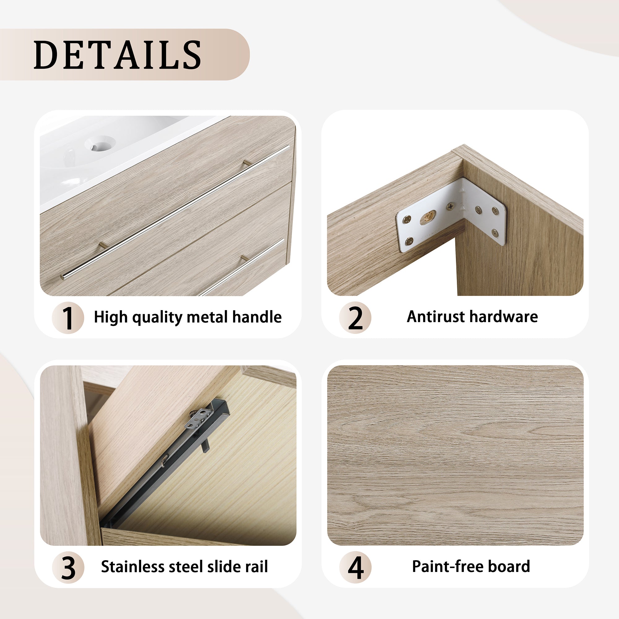 36 Inch Plywood Freestanding Bathroom Vanity with Gel Basin and Doors