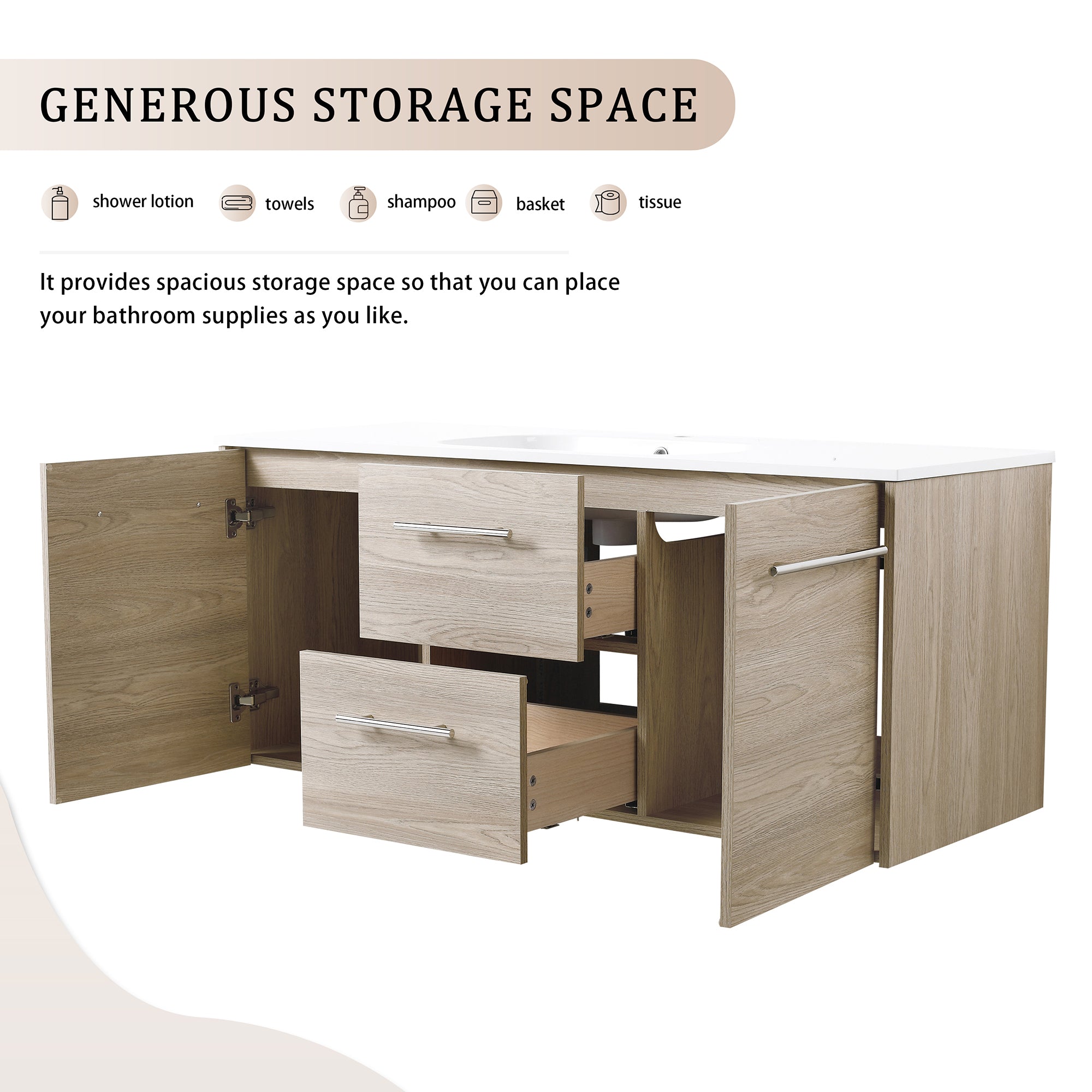 36 Inch Plywood Freestanding Bathroom Vanity with Gel Basin and Doors