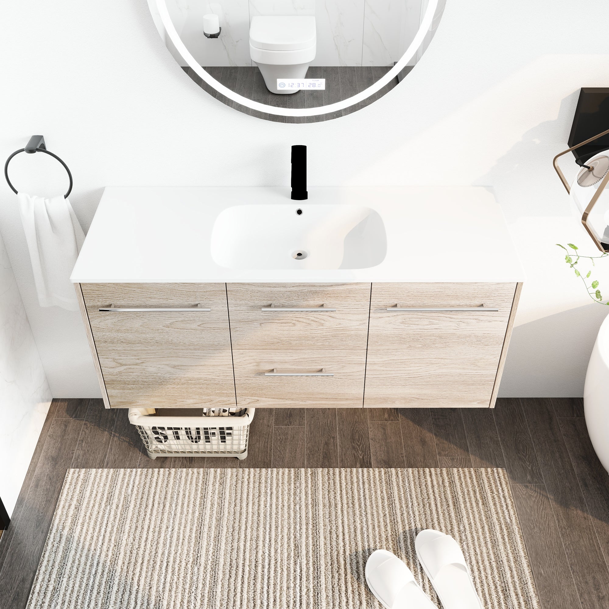 36 Inch Plywood Freestanding Bathroom Vanity with Gel Basin and Doors