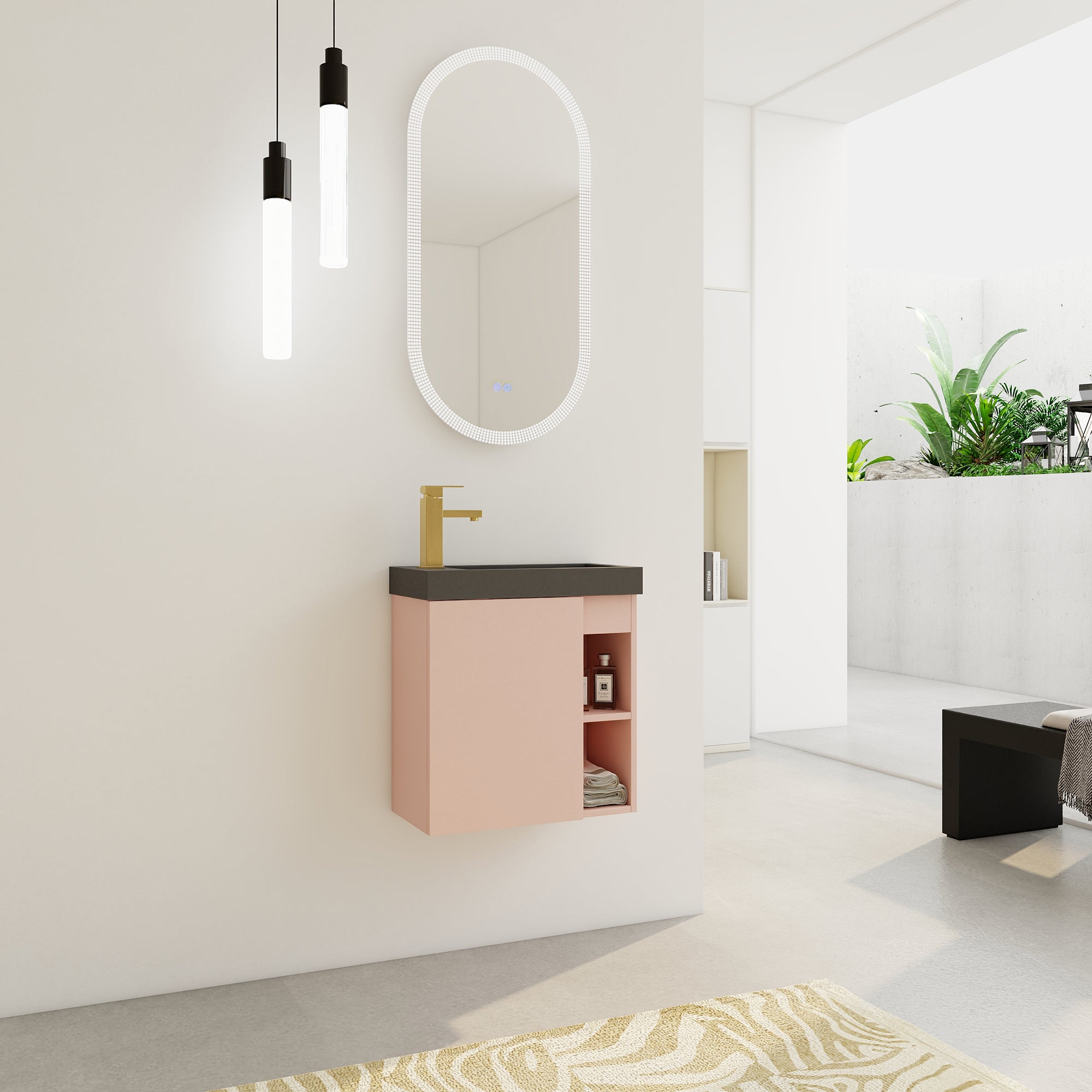 20 inch Wall-Mounted Bathroom Vanity Set  with Integrated Resin Sink