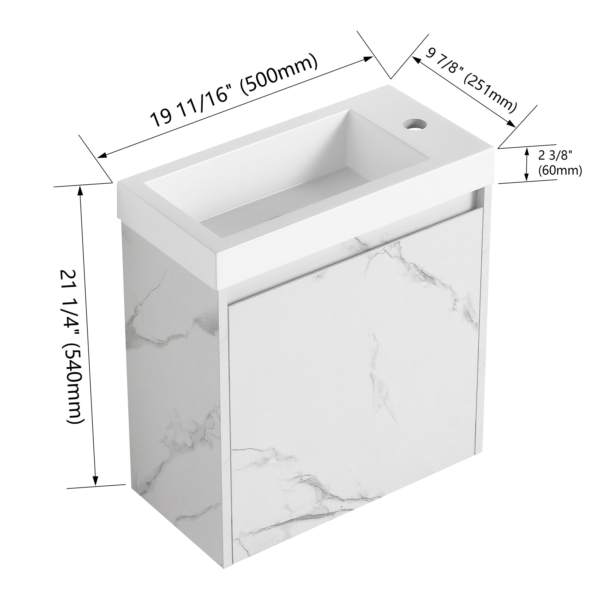 20 inch Wall-Mounted Bathroom Vanity Set  with Integrated Resin Sink