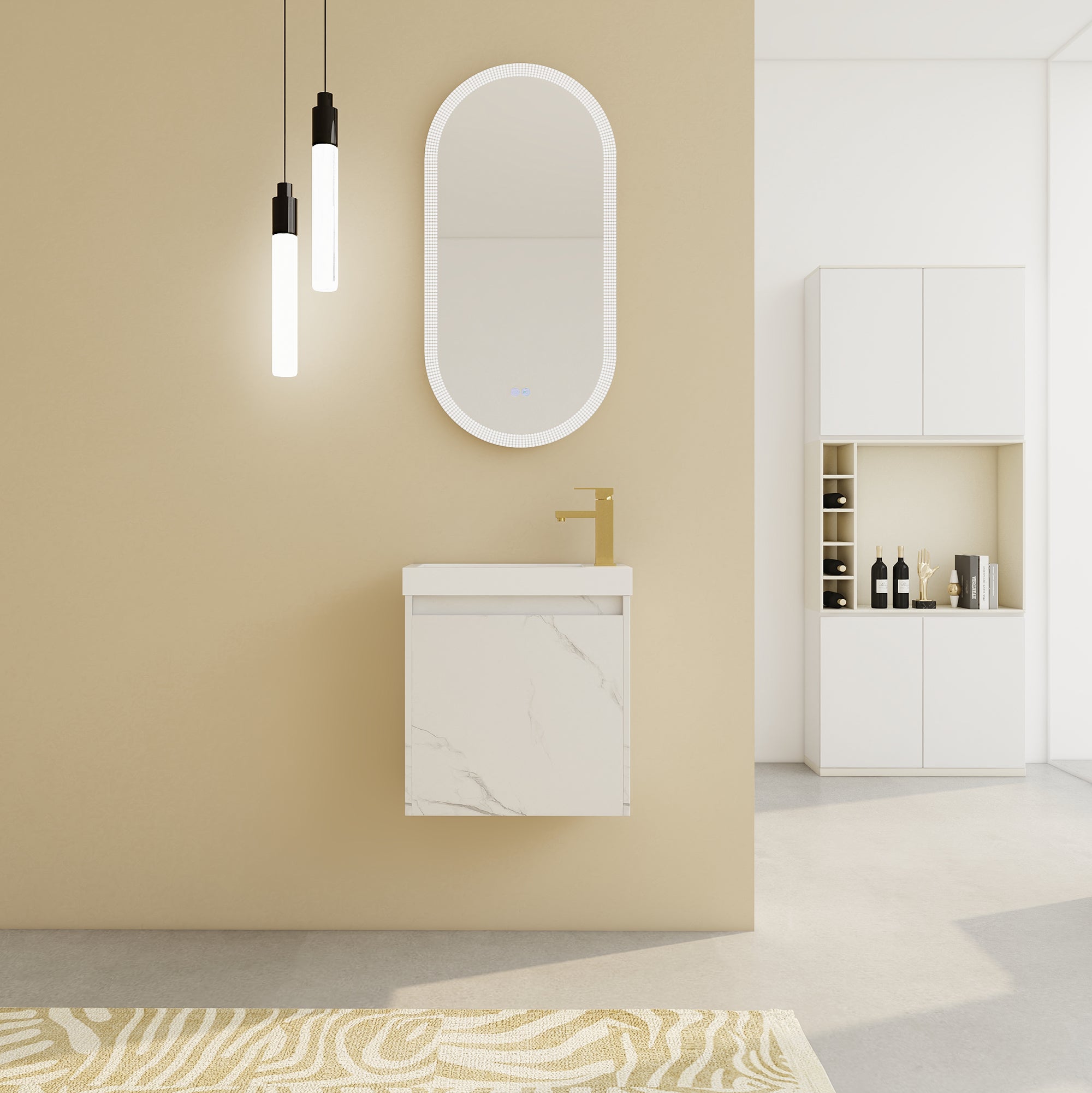 20 inch Wall-Mounted Bathroom Vanity Set  with Integrated Resin Sink