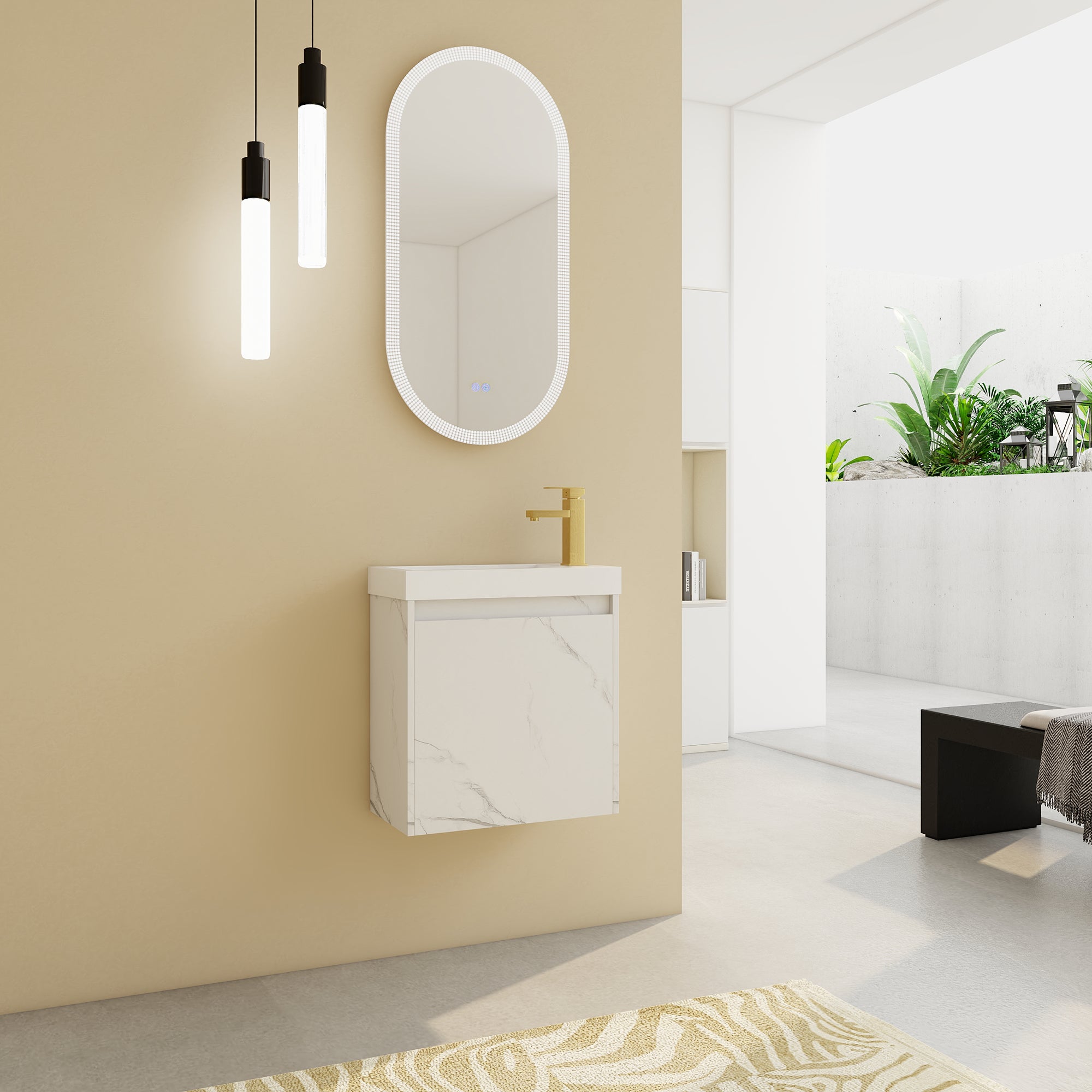 20 inch Wall-Mounted Bathroom Vanity Set  with Integrated Resin Sink