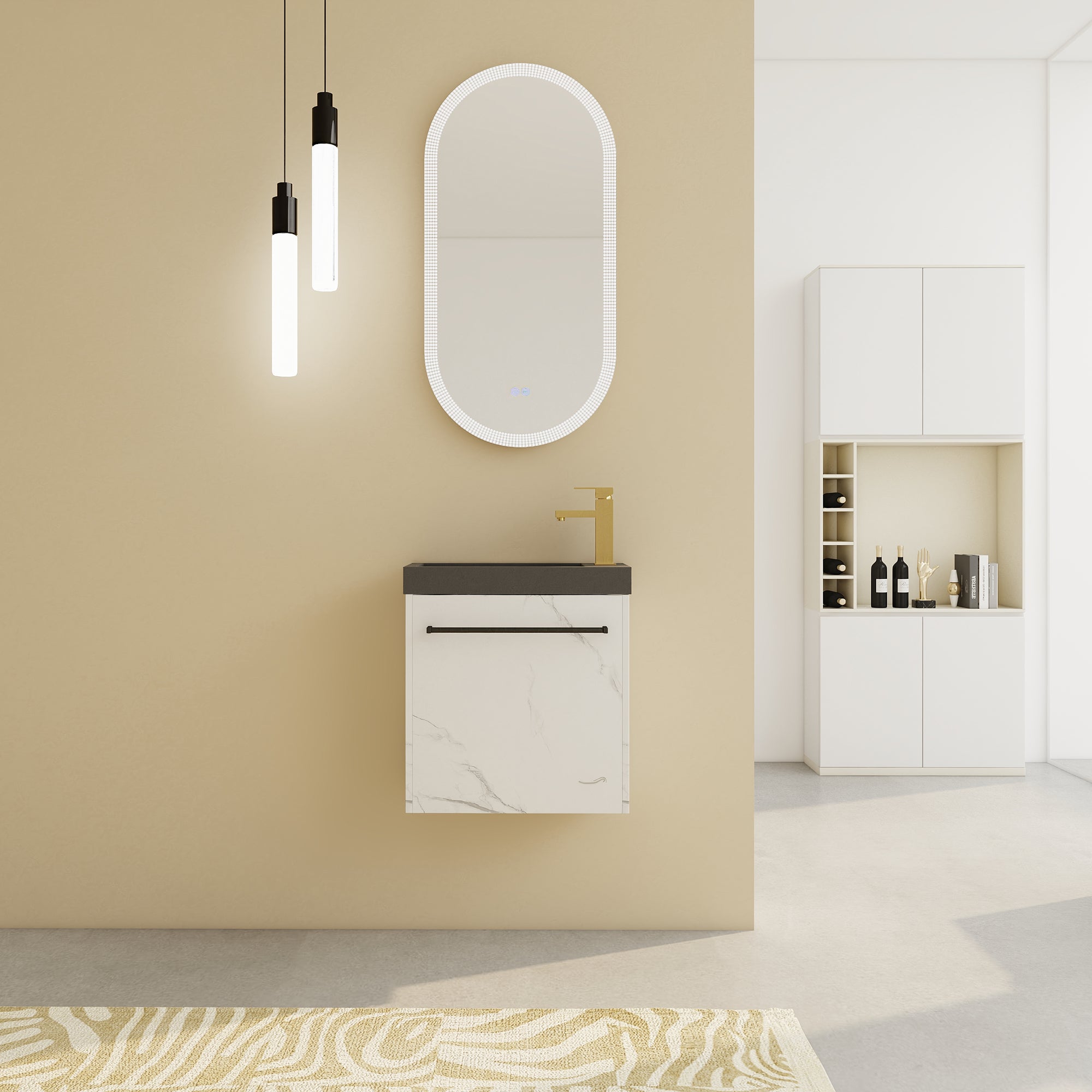 20 inch Wall-Mounted Bathroom Vanity Set  with Integrated Resin Sink