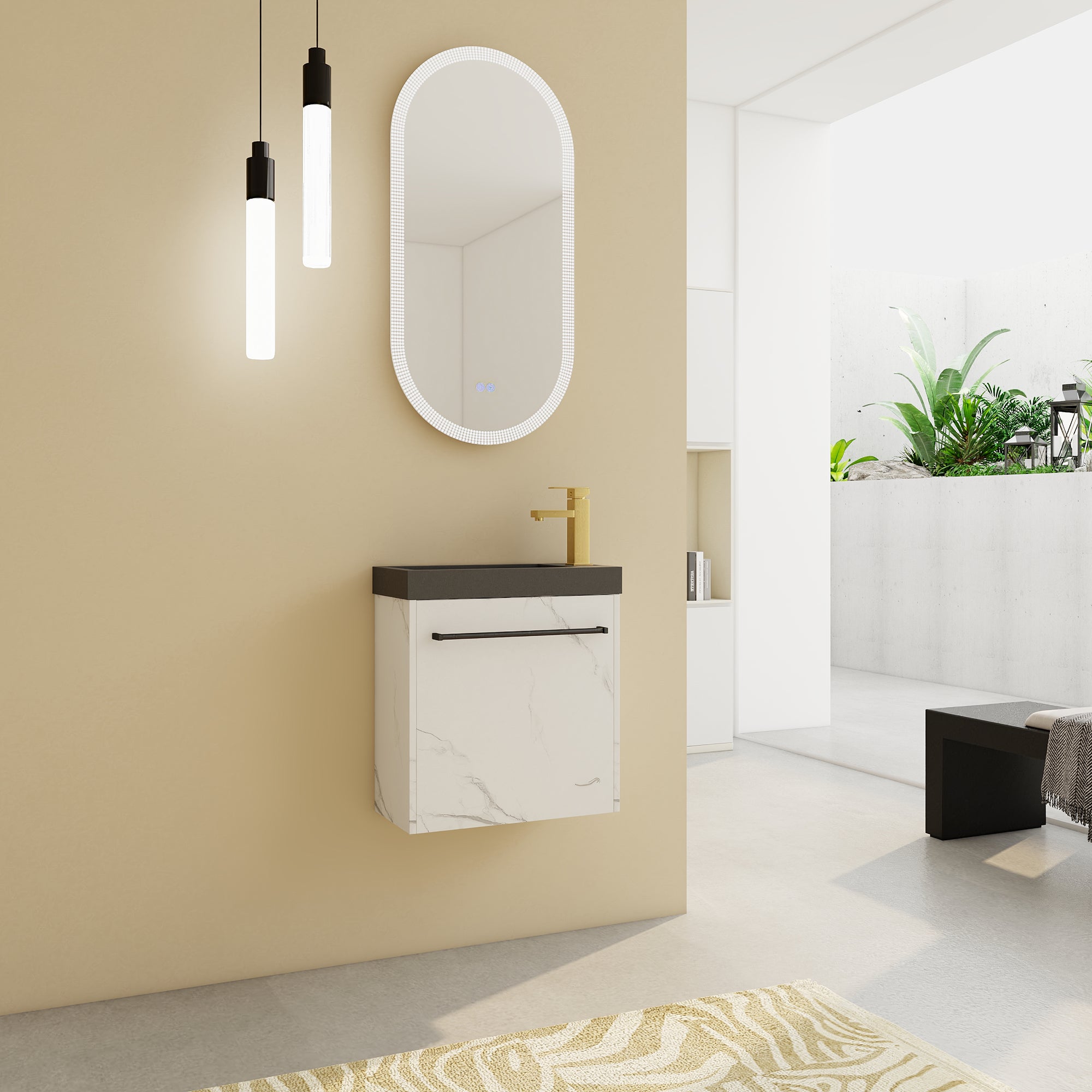 20 inch Wall-Mounted Bathroom Vanity Set  with Integrated Resin Sink