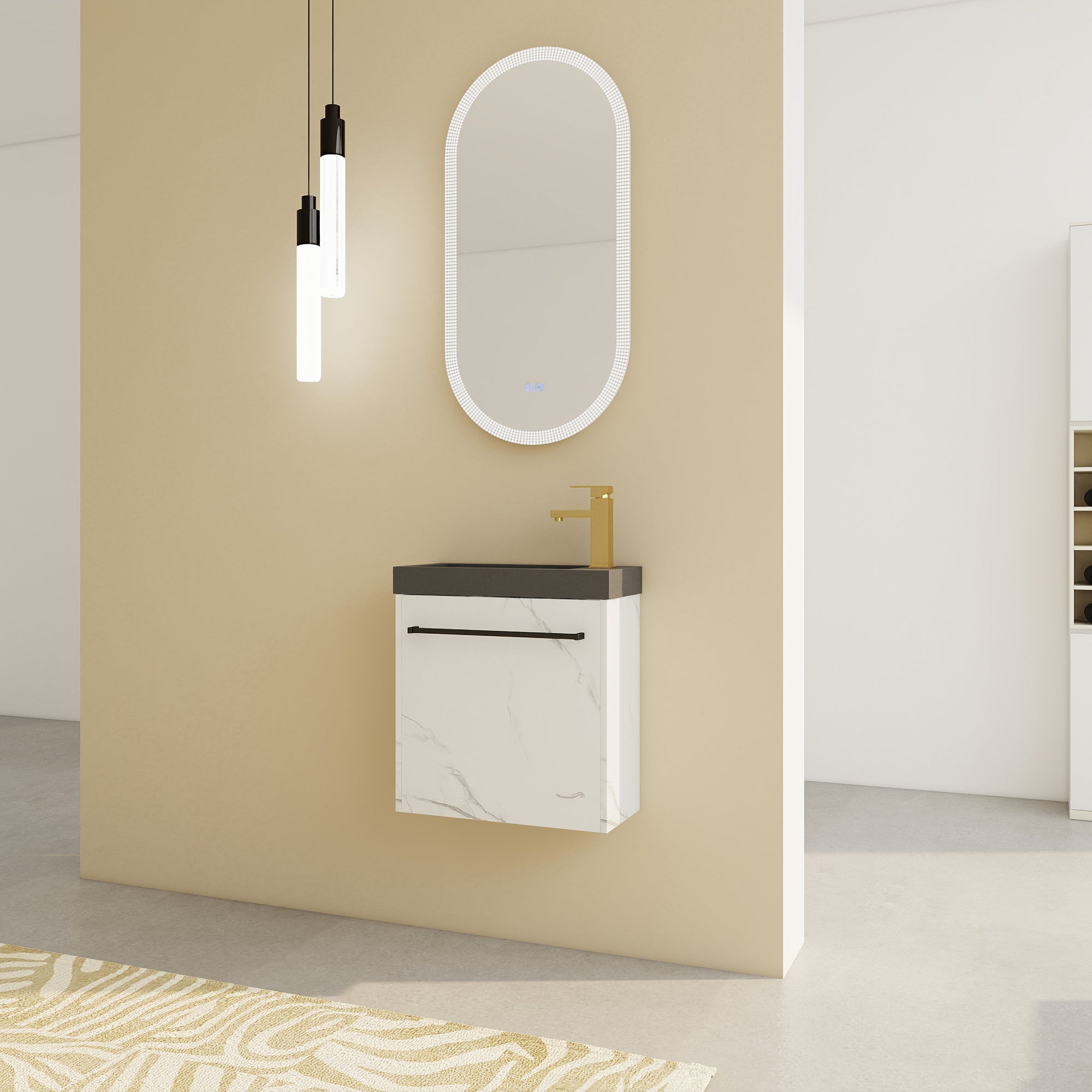 20 inch Wall-Mounted Bathroom Vanity Set  with Integrated Resin Sink