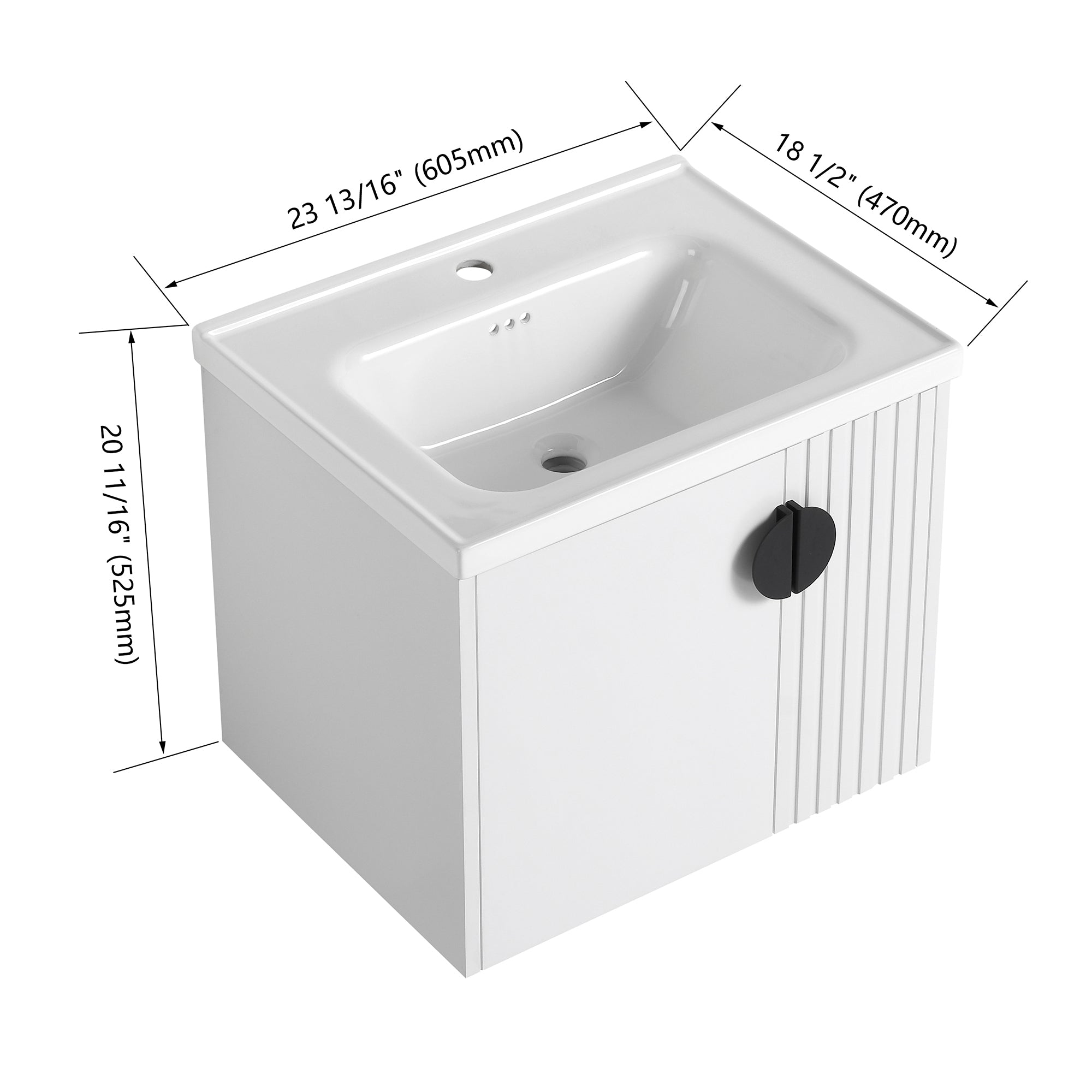 24 inch Plywood Wall Mounted Bathroom Vanity Set with Integrated Ceramic Sink