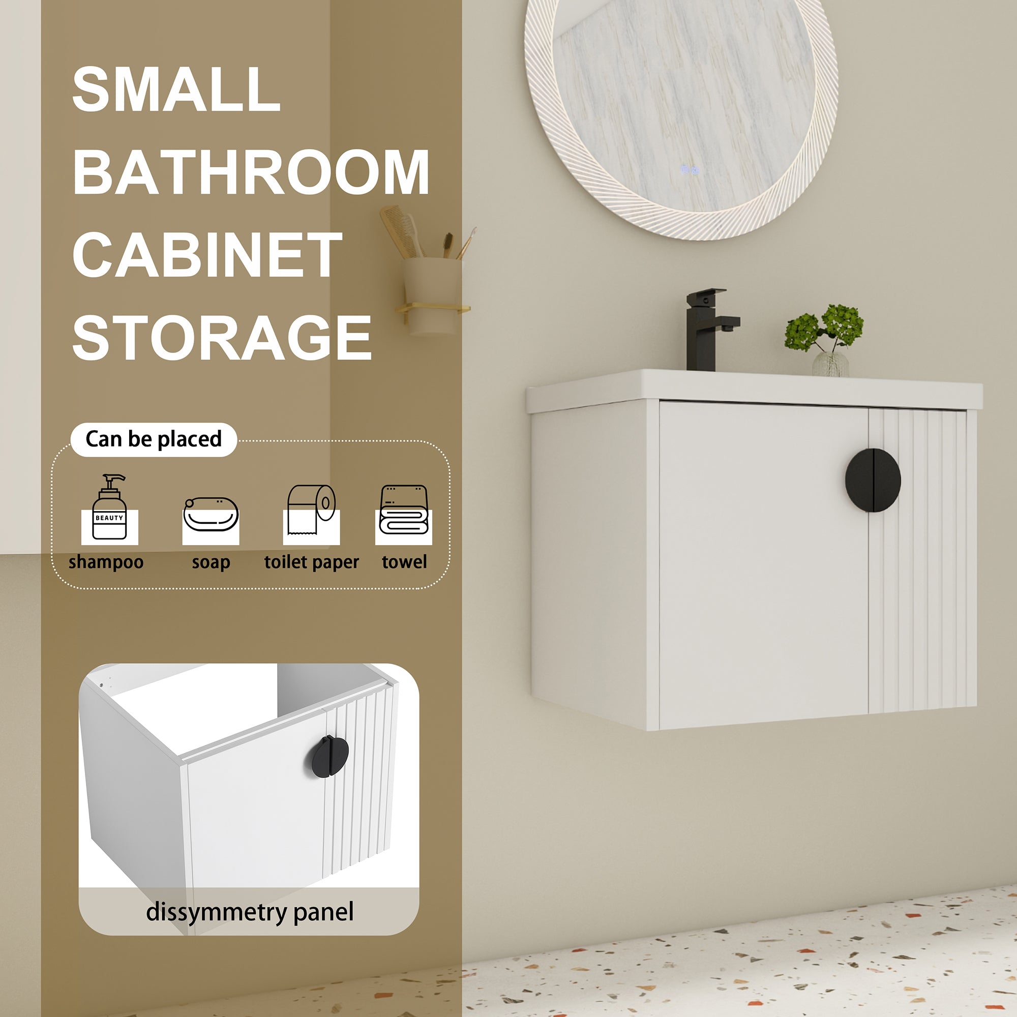 24 inch Plywood Wall Mounted Bathroom Vanity Set with Integrated Ceramic Sink
