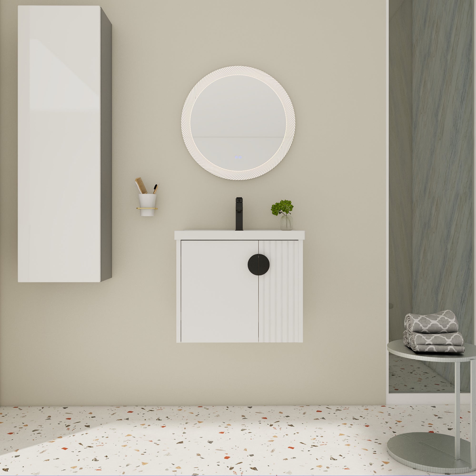 24 inch Plywood Wall Mounted Bathroom Vanity Set with Integrated Ceramic Sink