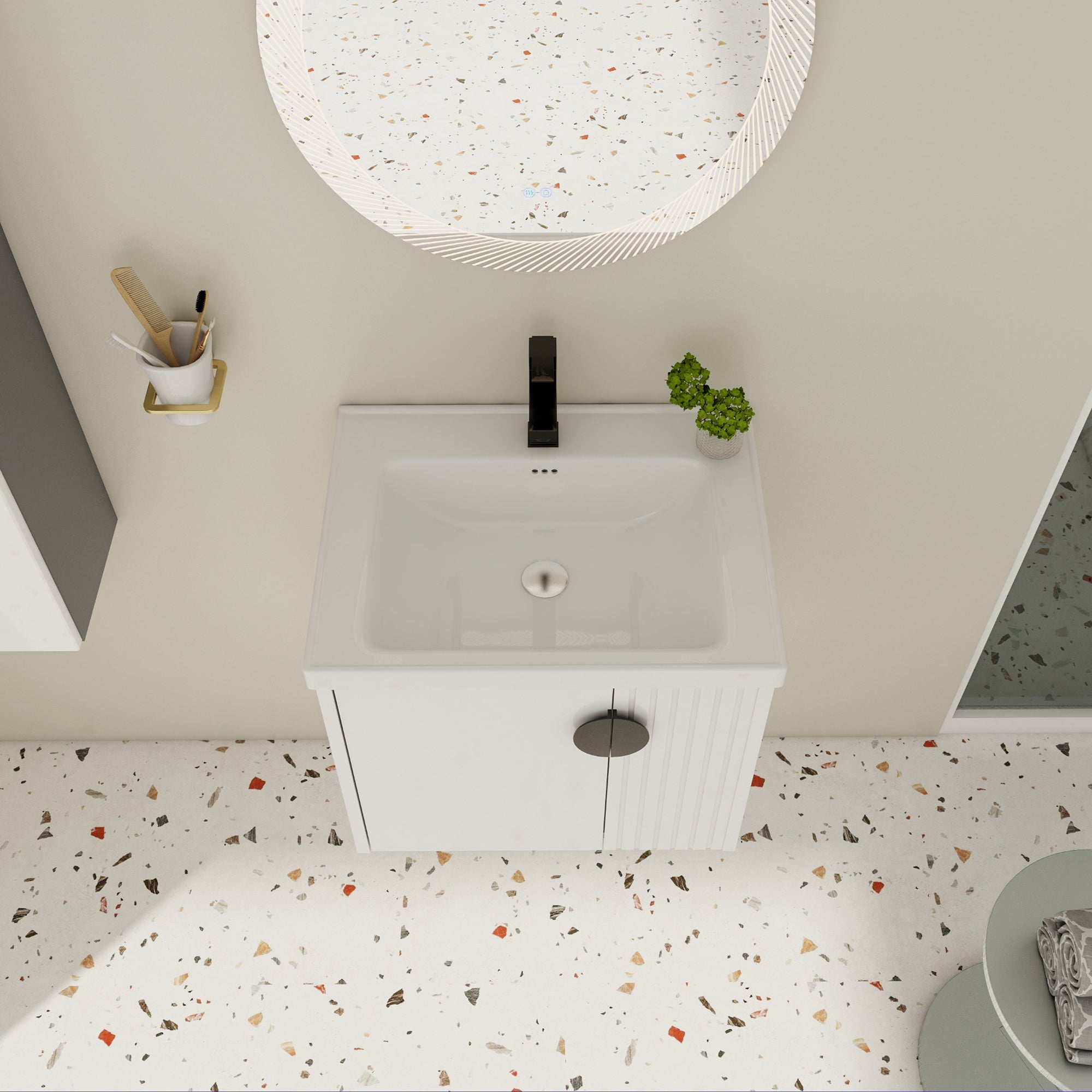24 inch Plywood Wall Mounted Bathroom Vanity Set with Integrated Ceramic Sink