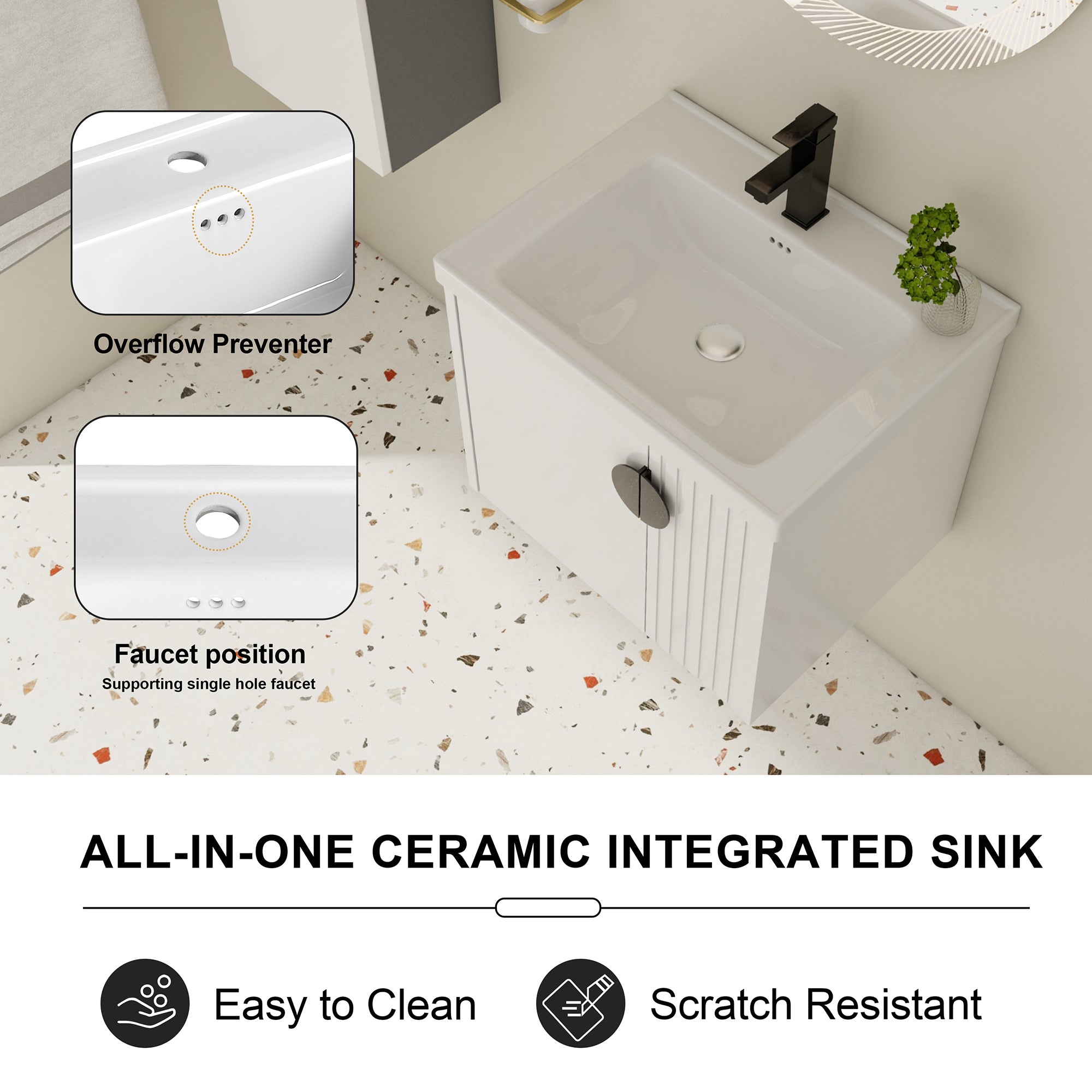 24 inch Plywood Wall Mounted Bathroom Vanity Set with Integrated Ceramic Sink
