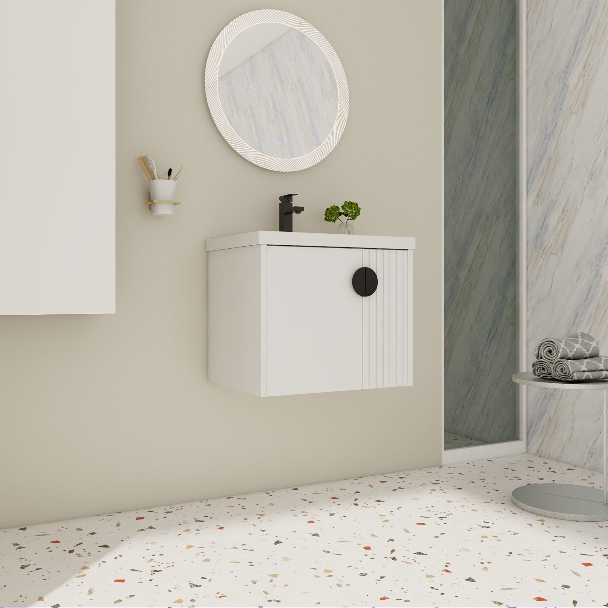 24 inch Plywood Wall Mounted Bathroom Vanity Set with Integrated Ceramic Sink