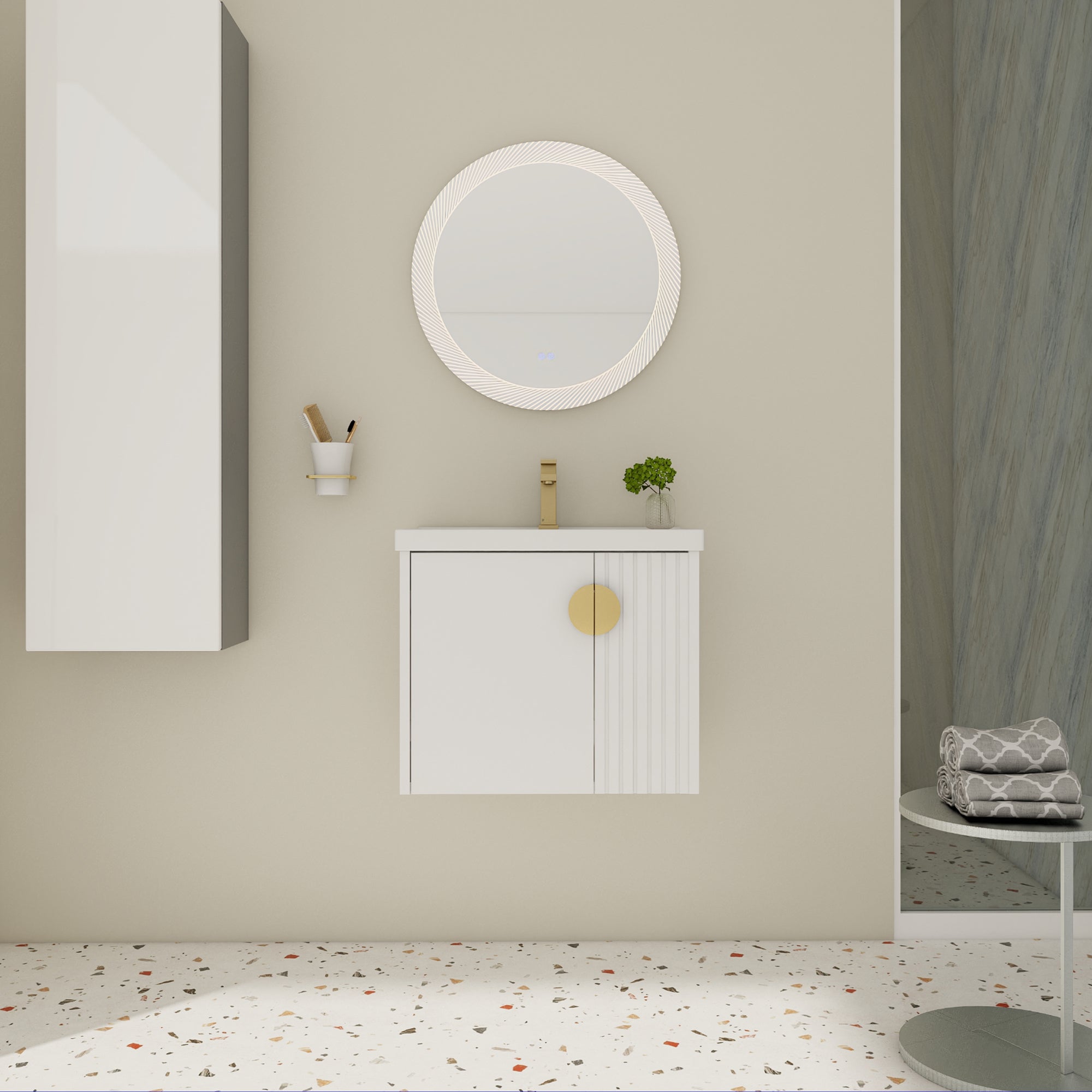 24 inch Plywood Wall Mounted Bathroom Vanity Set with Integrated Ceramic Sink