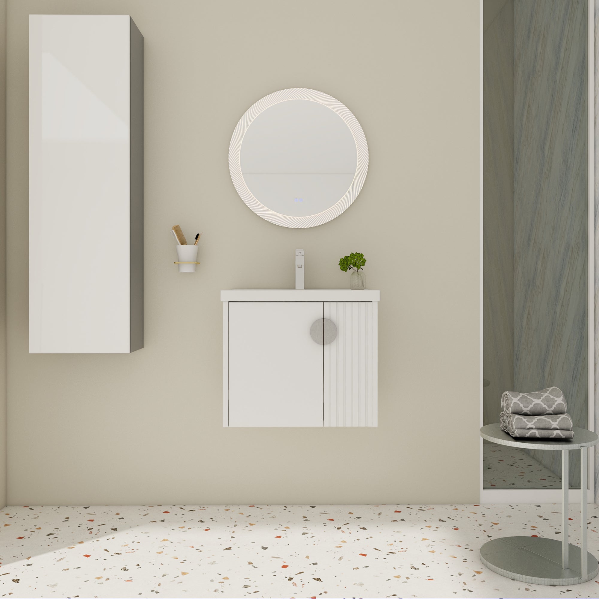 24 inch Plywood Wall Mounted Bathroom Vanity Set with Integrated Ceramic Sink