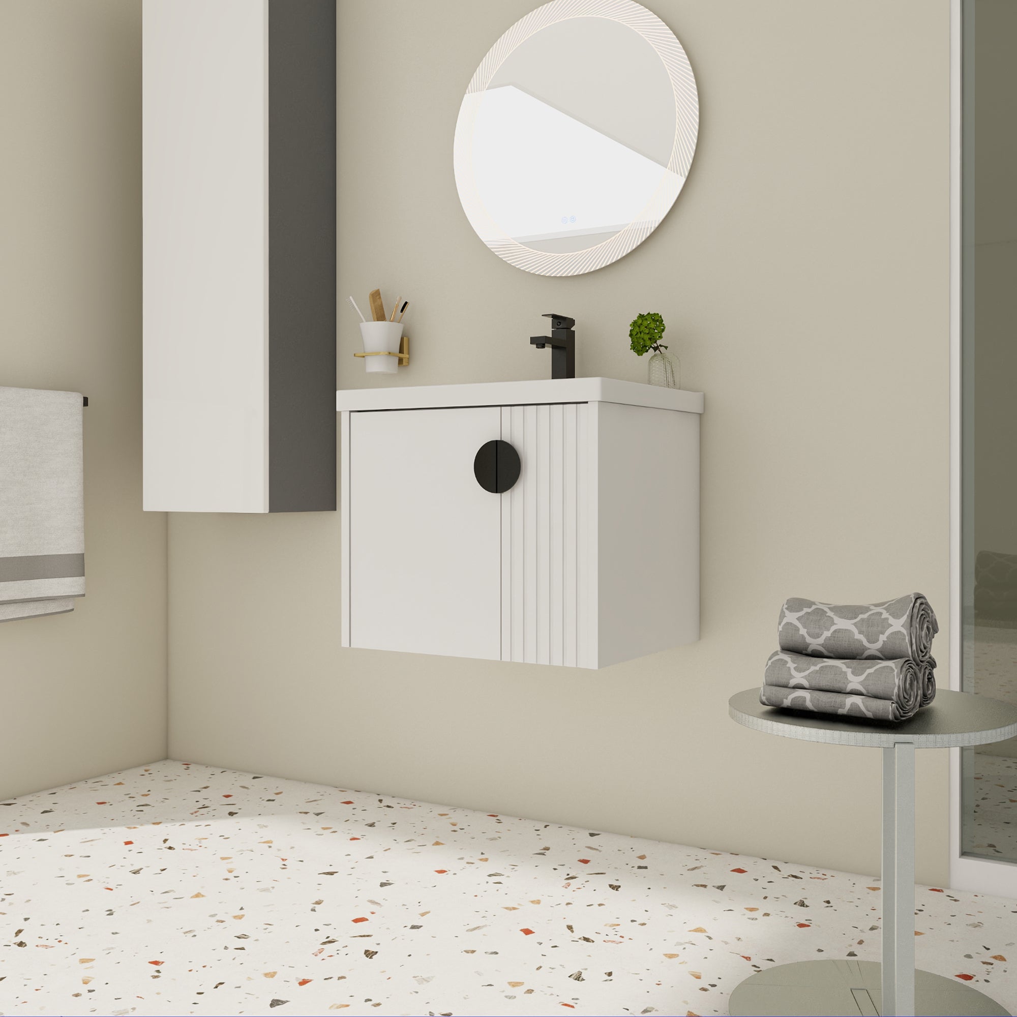 24 inch Plywood Wall Mounted Bathroom Vanity Set with Integrated Ceramic Sink