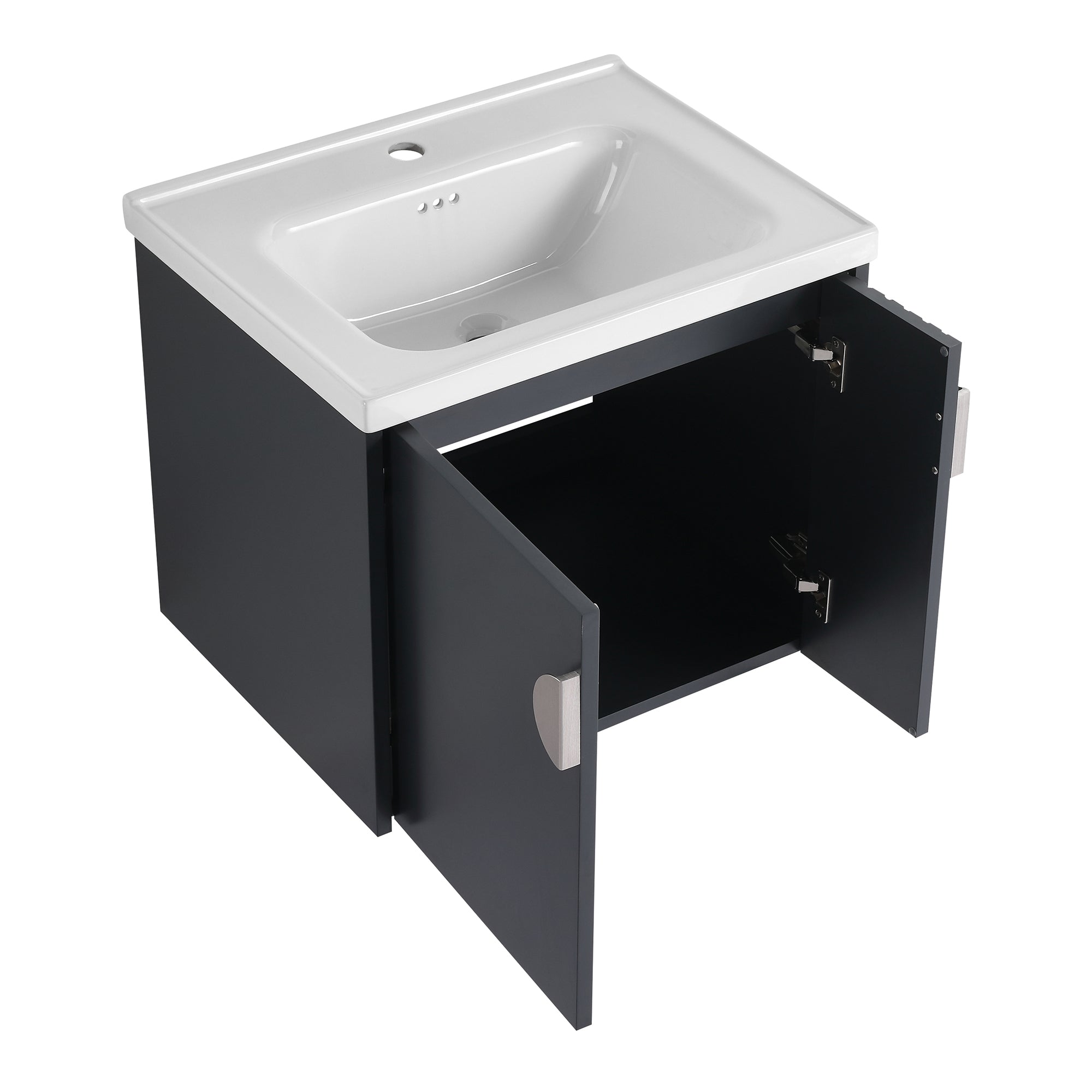 24 inch Plywood Wall Mounted Bathroom Vanity Set with Integrated Ceramic Sink