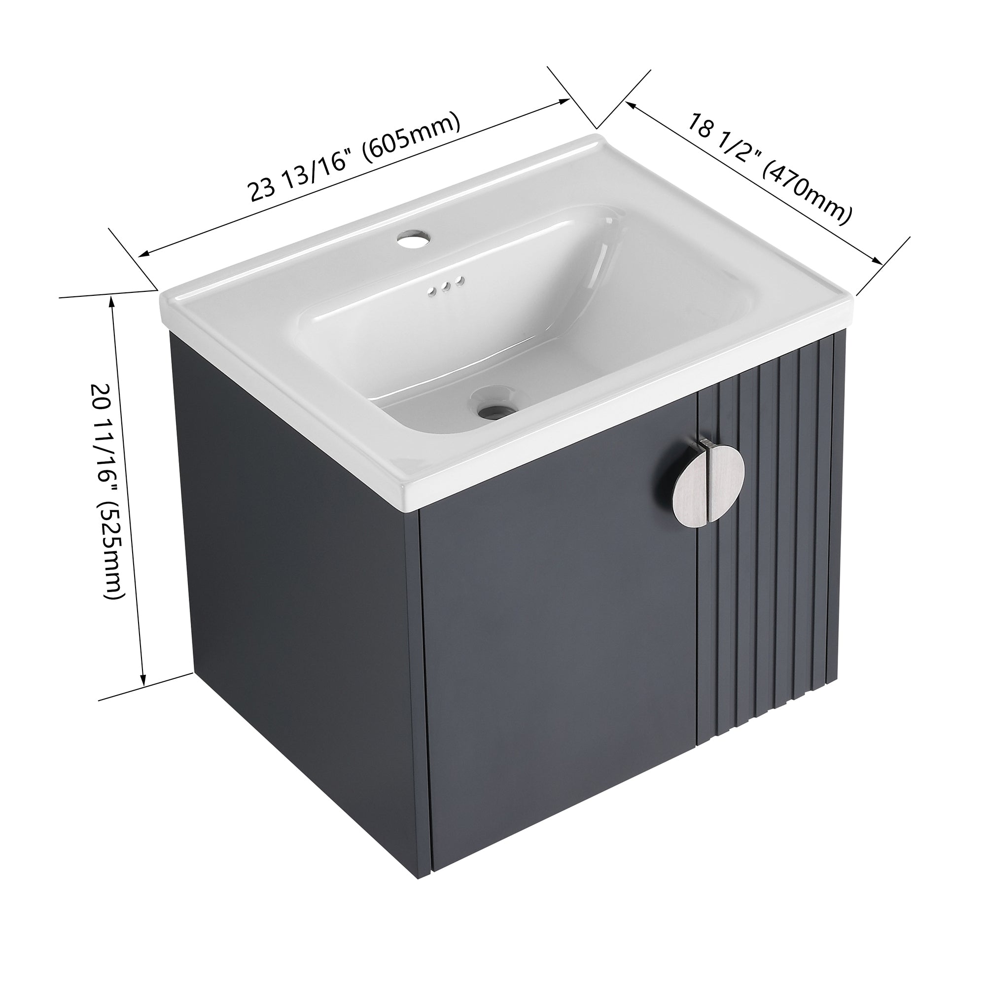 24 inch Plywood Wall Mounted Bathroom Vanity Set with Integrated Ceramic Sink