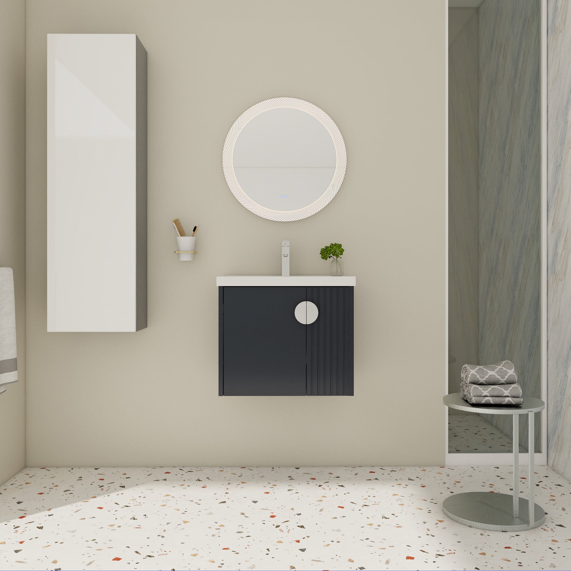 24 inch Plywood Wall Mounted Bathroom Vanity Set with Integrated Ceramic Sink