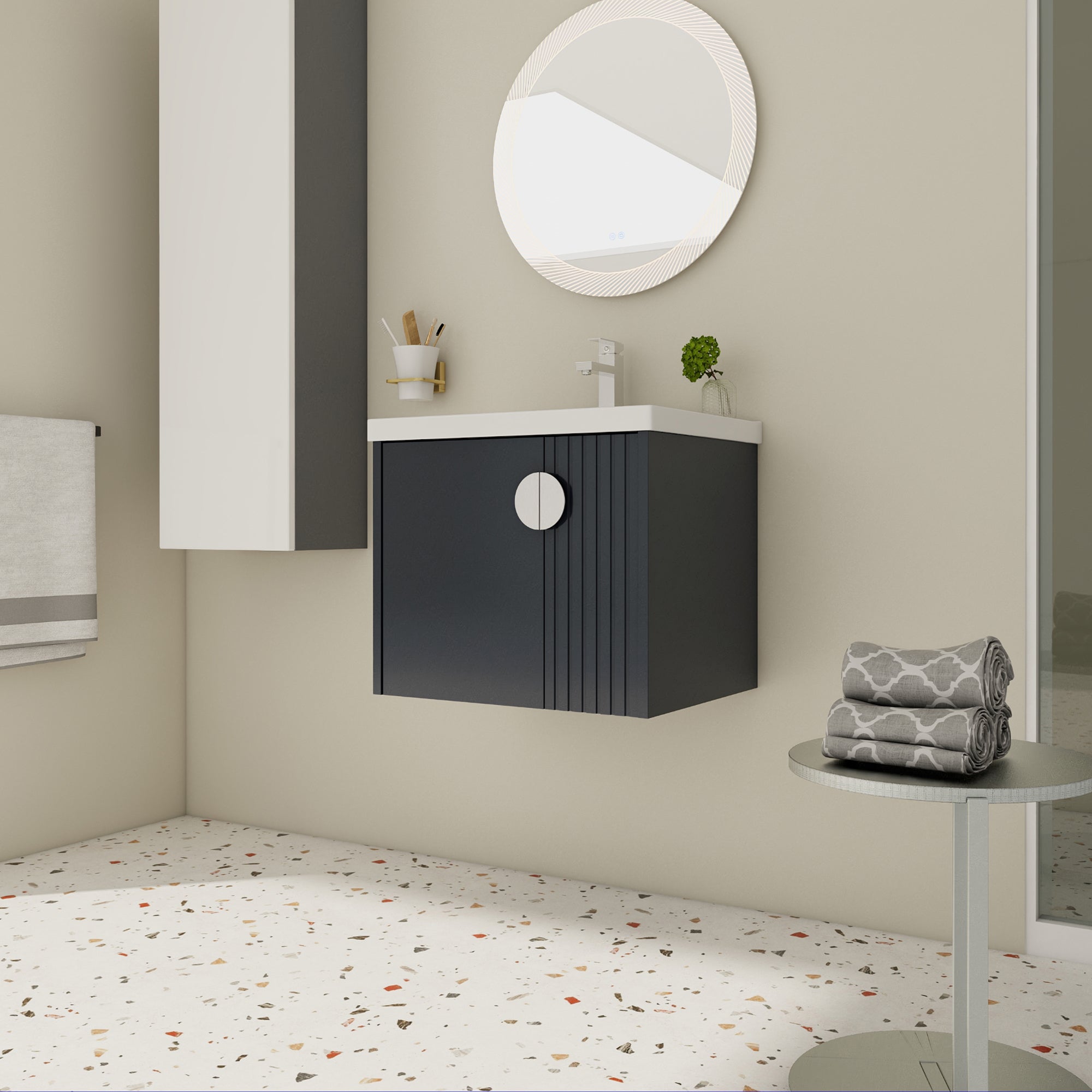 24 inch Plywood Wall Mounted Bathroom Vanity Set with Integrated Ceramic Sink