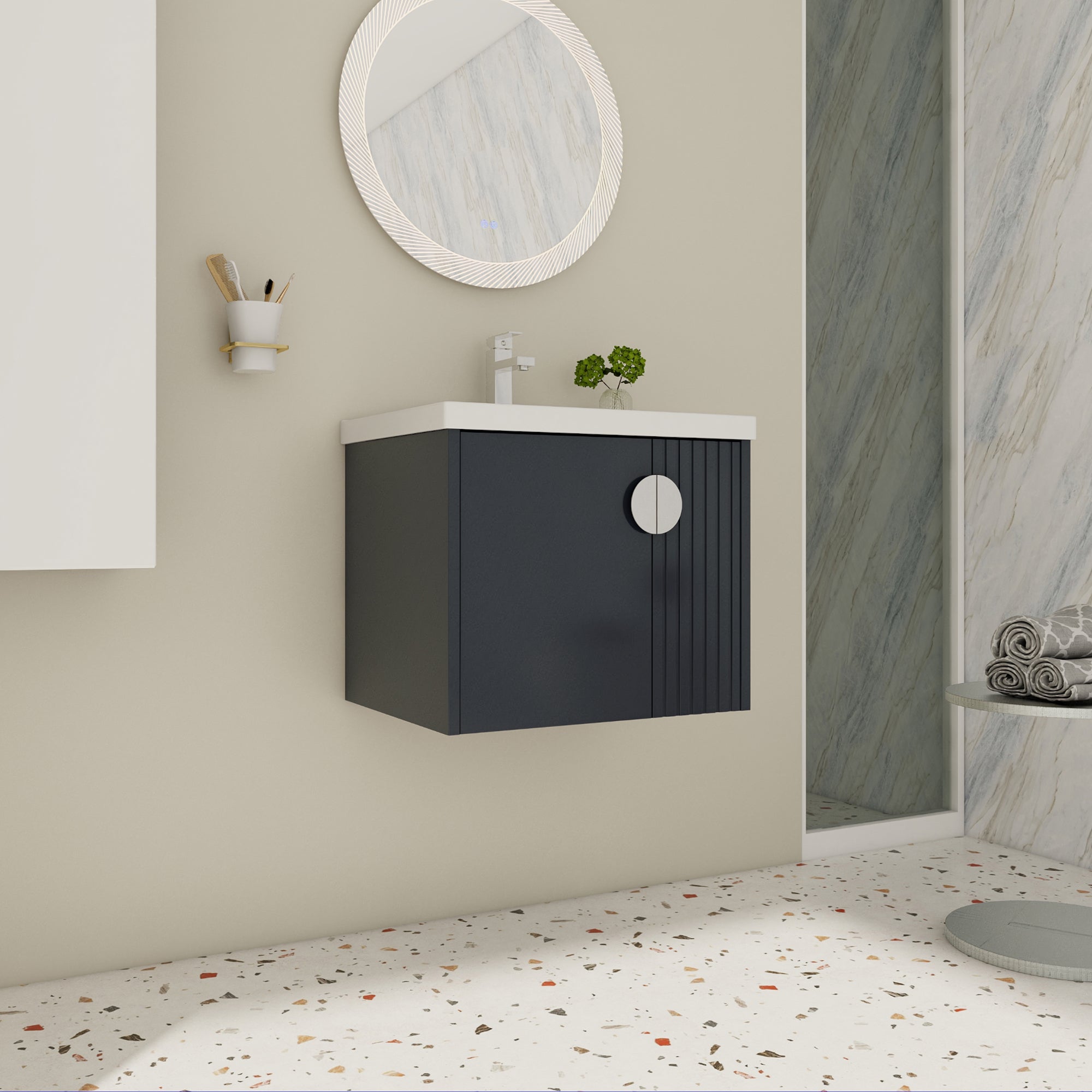 24 inch Plywood Wall Mounted Bathroom Vanity Set with Integrated Ceramic Sink