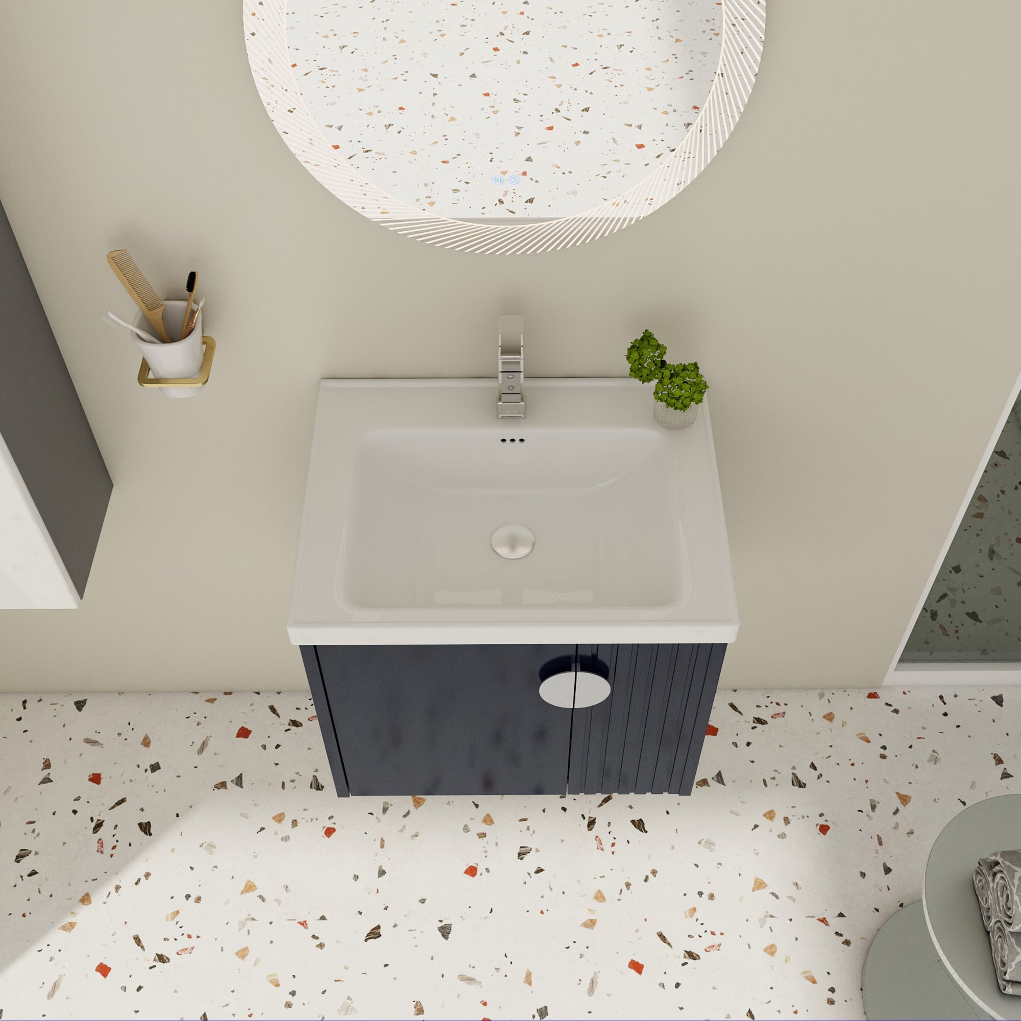 24 inch Plywood Wall Mounted Bathroom Vanity Set with Integrated Ceramic Sink