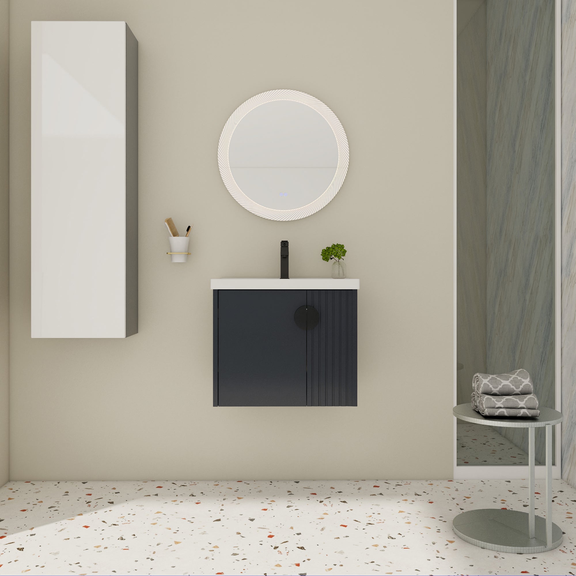 24 inch Plywood Wall Mounted Bathroom Vanity Set with Integrated Ceramic Sink