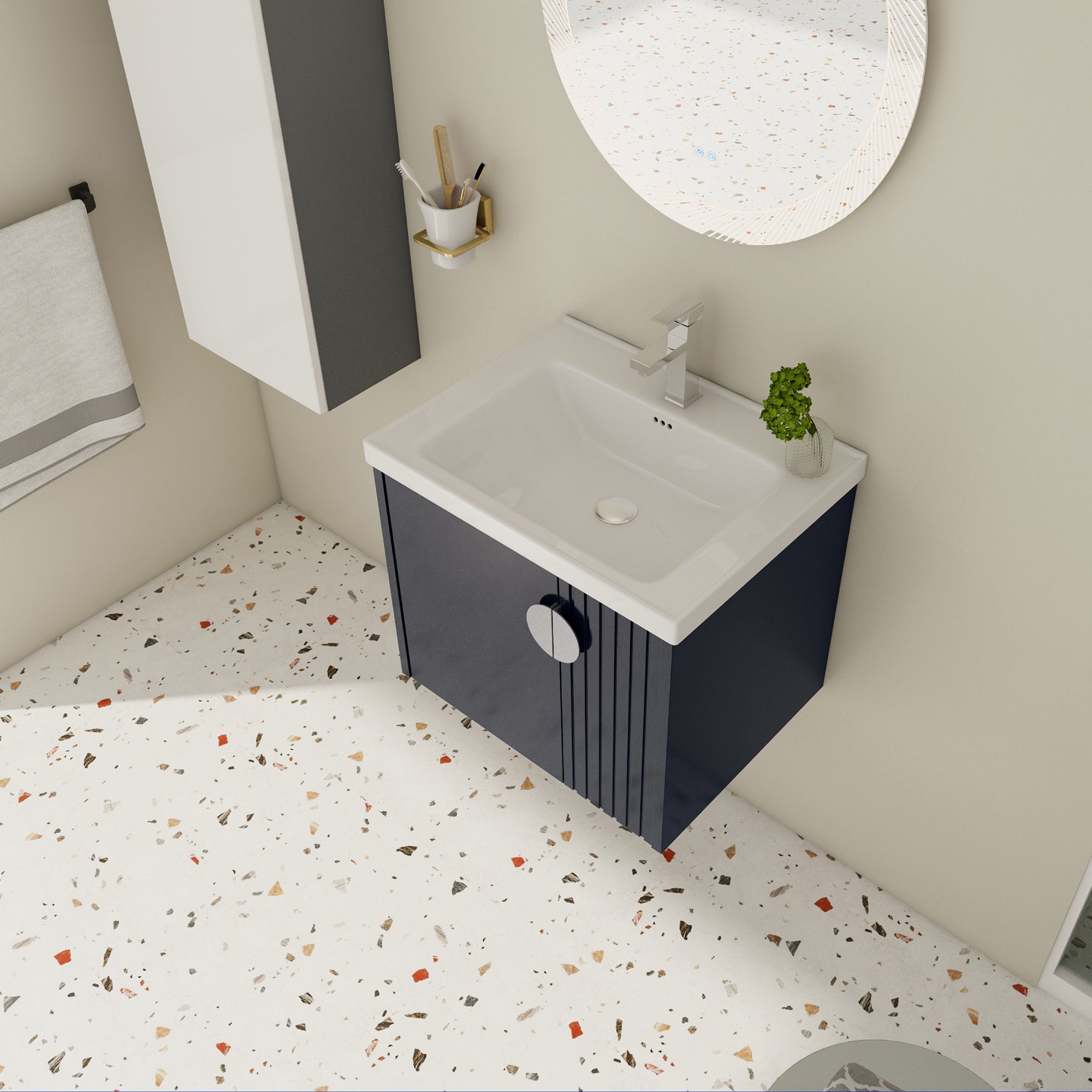 24 inch Plywood Wall Mounted Bathroom Vanity Set with Integrated Ceramic Sink