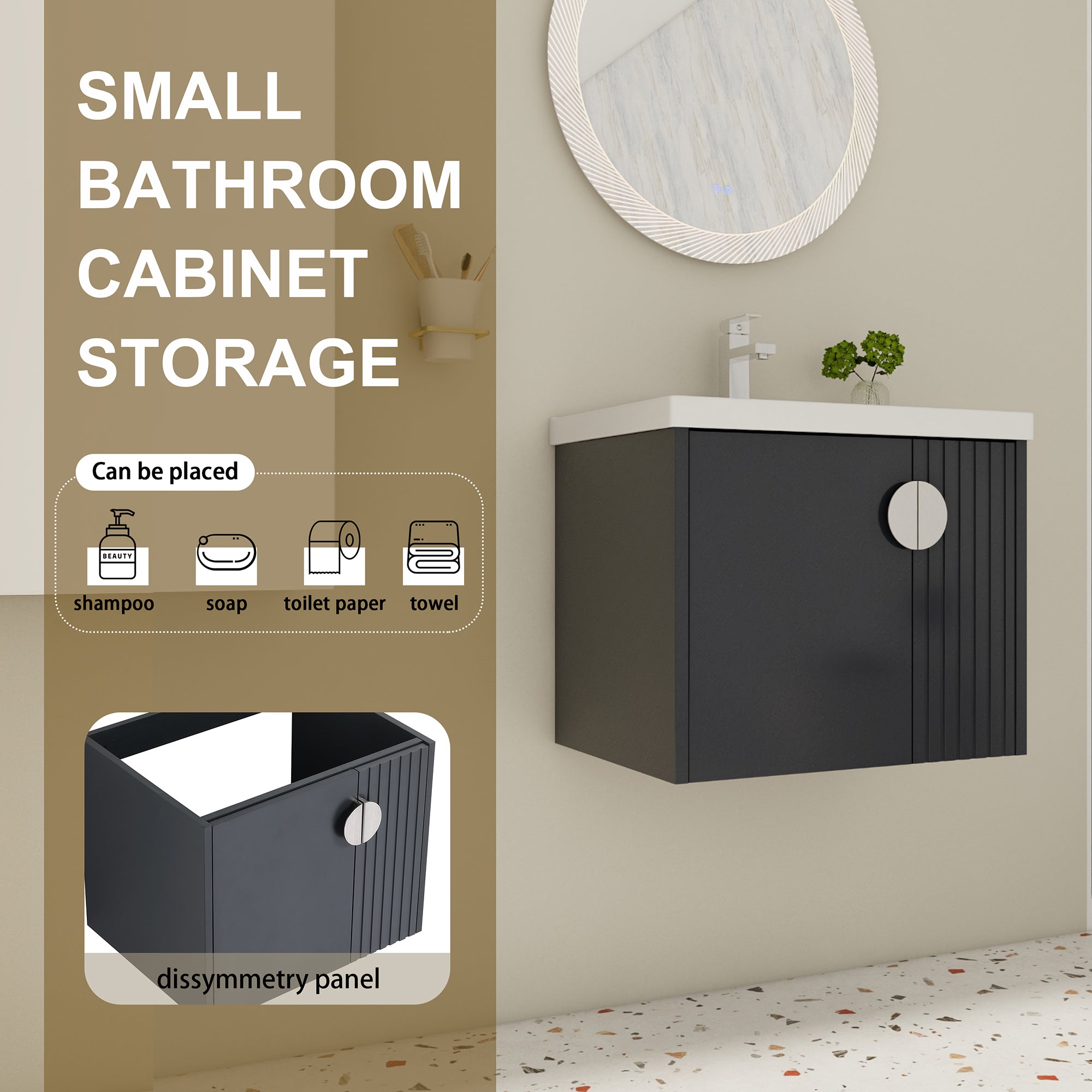 24 inch Plywood Wall Mounted Bathroom Vanity Set with Integrated Ceramic Sink